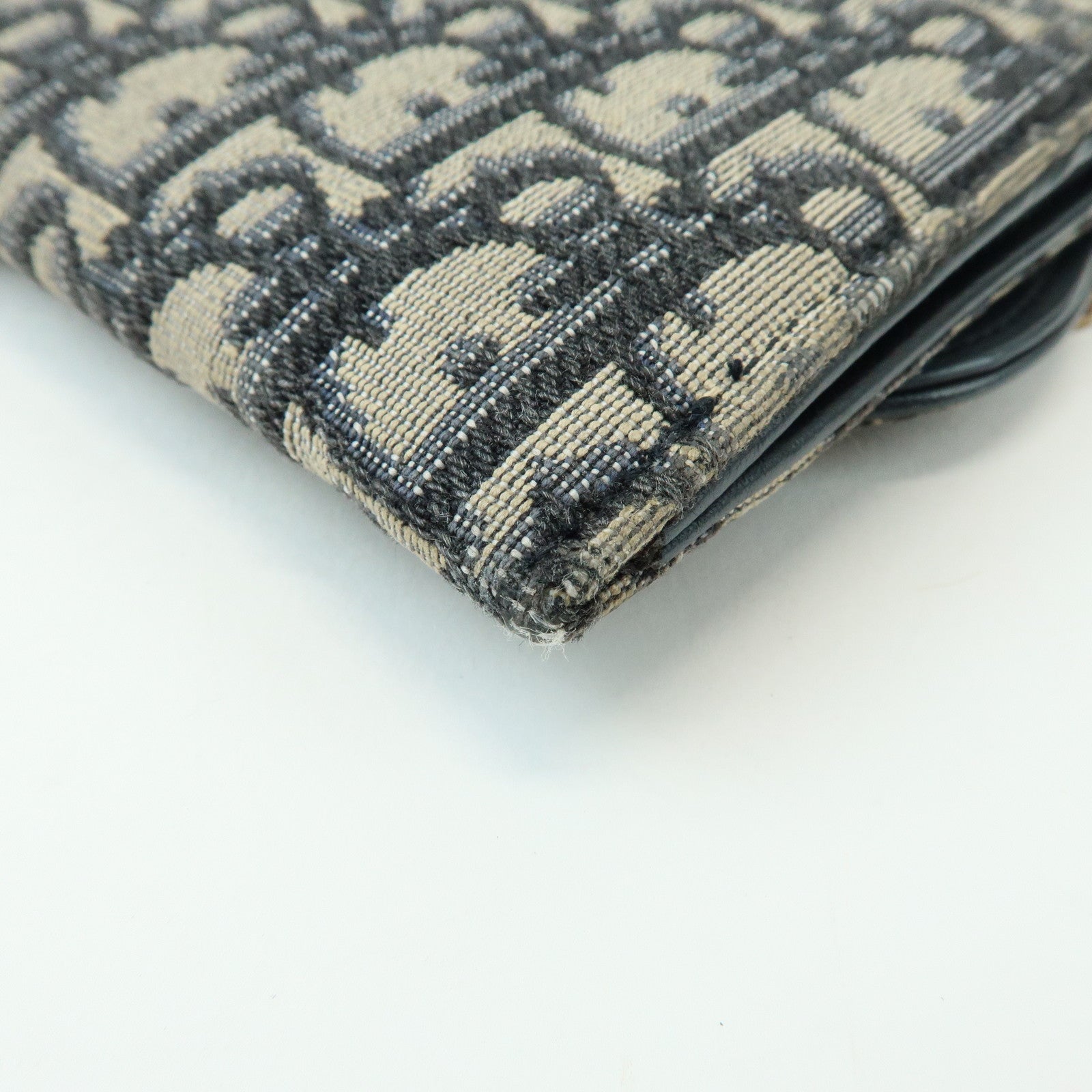 Christian Dior Oblique Saddle Canvas Leather Chain Wallet WOC Navy
