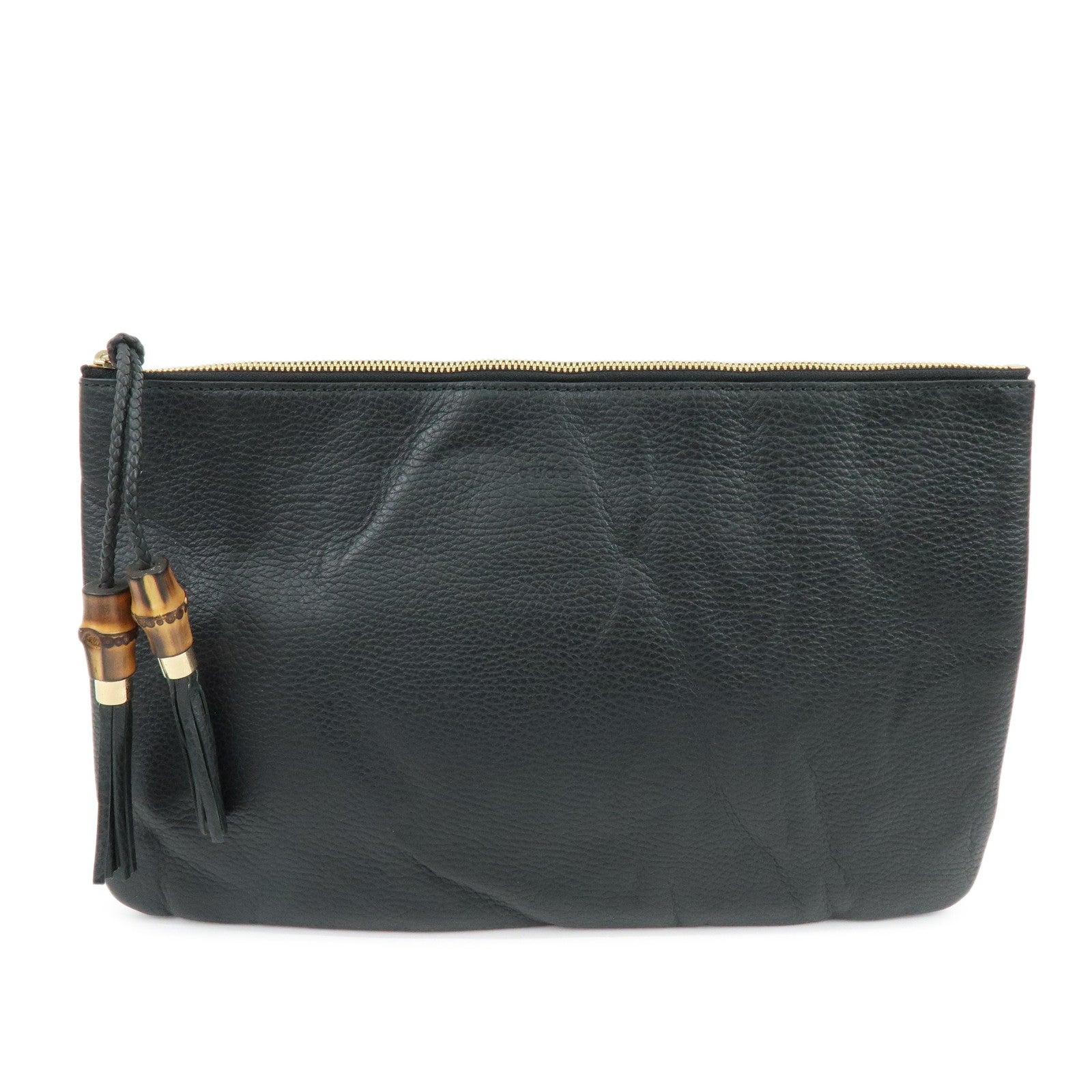 GUCCI Bamboo Leather Clutch Bag Flat Pouch Black 449653
