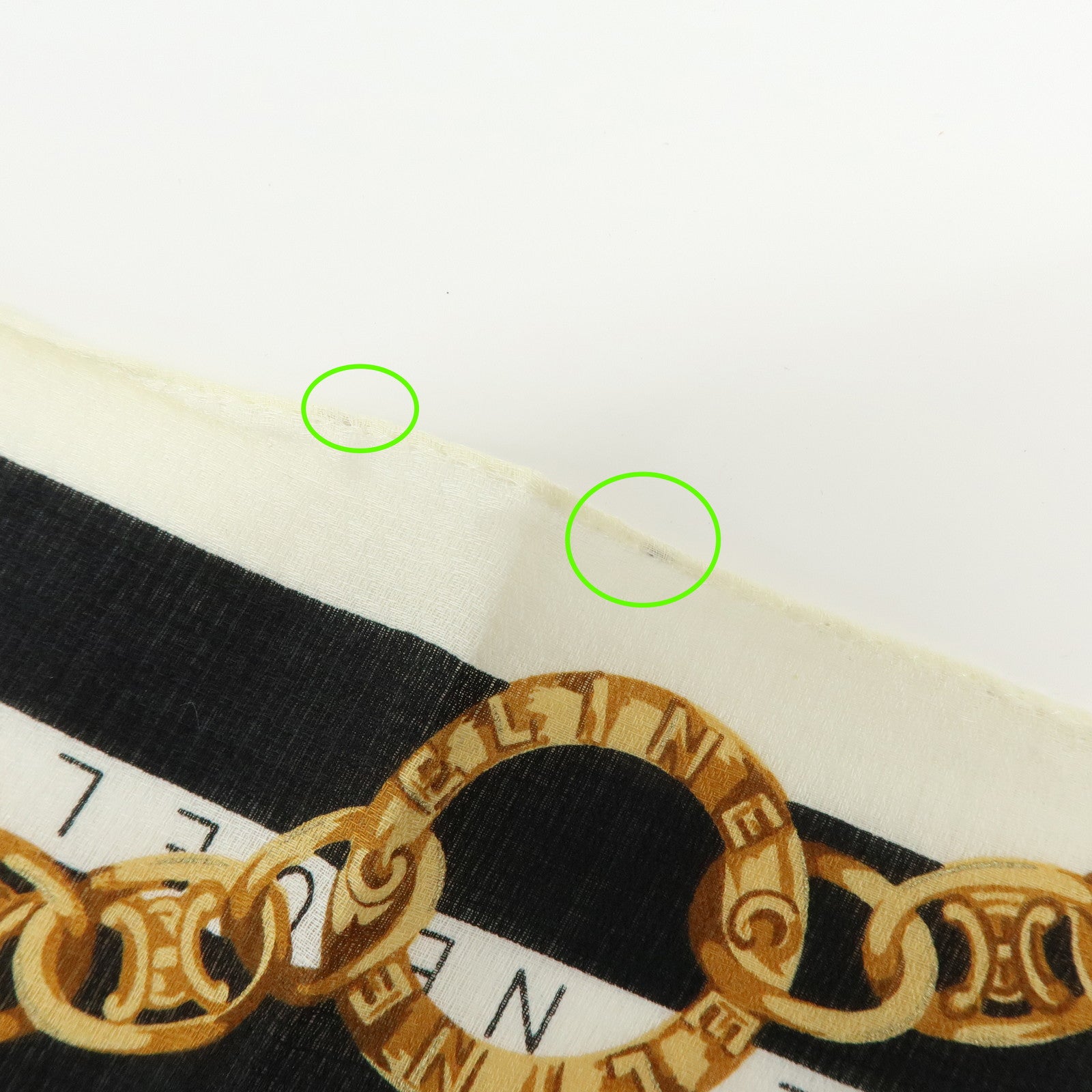 CELINE Set of 2 Silk Cotton Handkerchief Scarf Chain Motif Black Gold