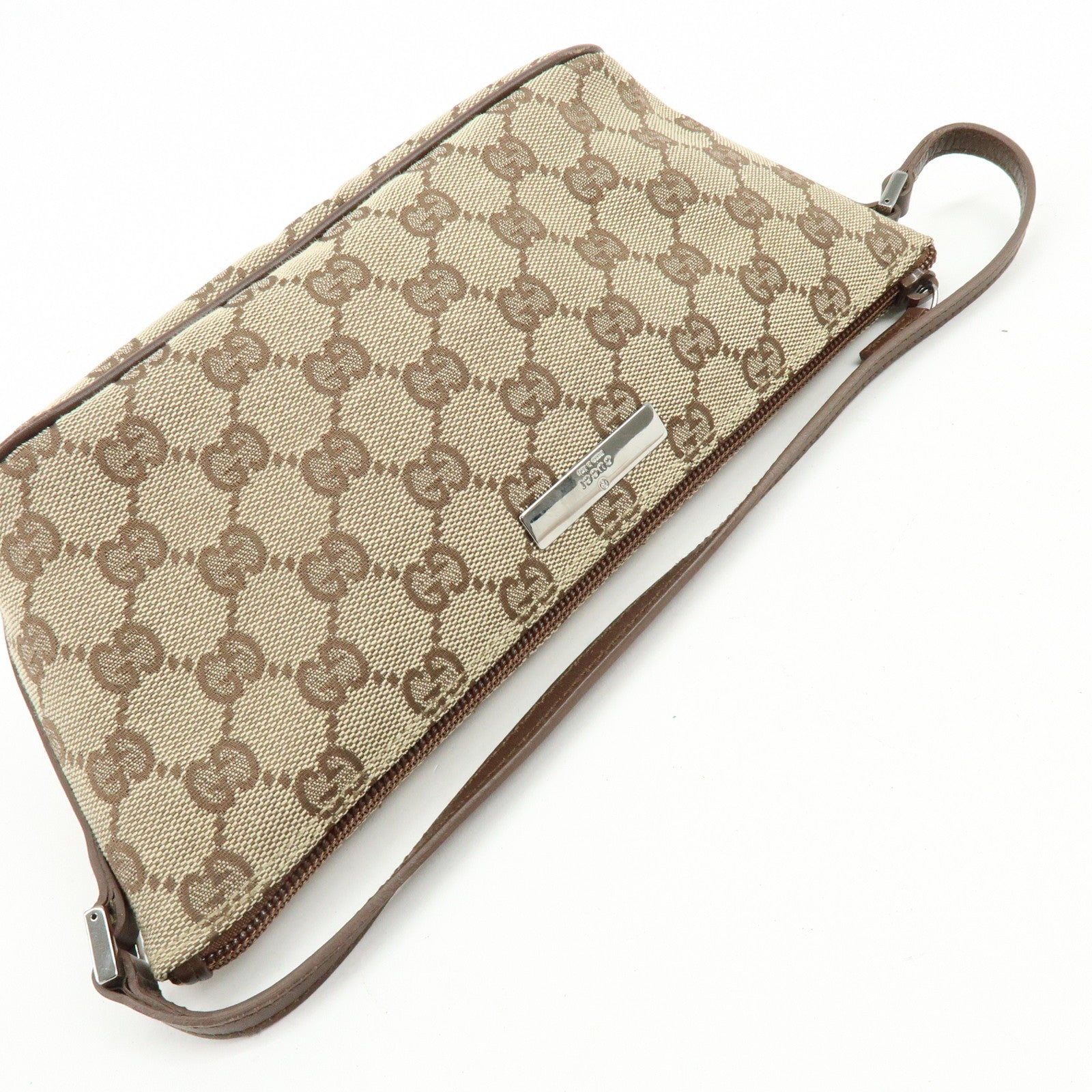 GUCCI Boat Bag GG Canvas Accessory Pouch Hand Bag Beige Brown 07198