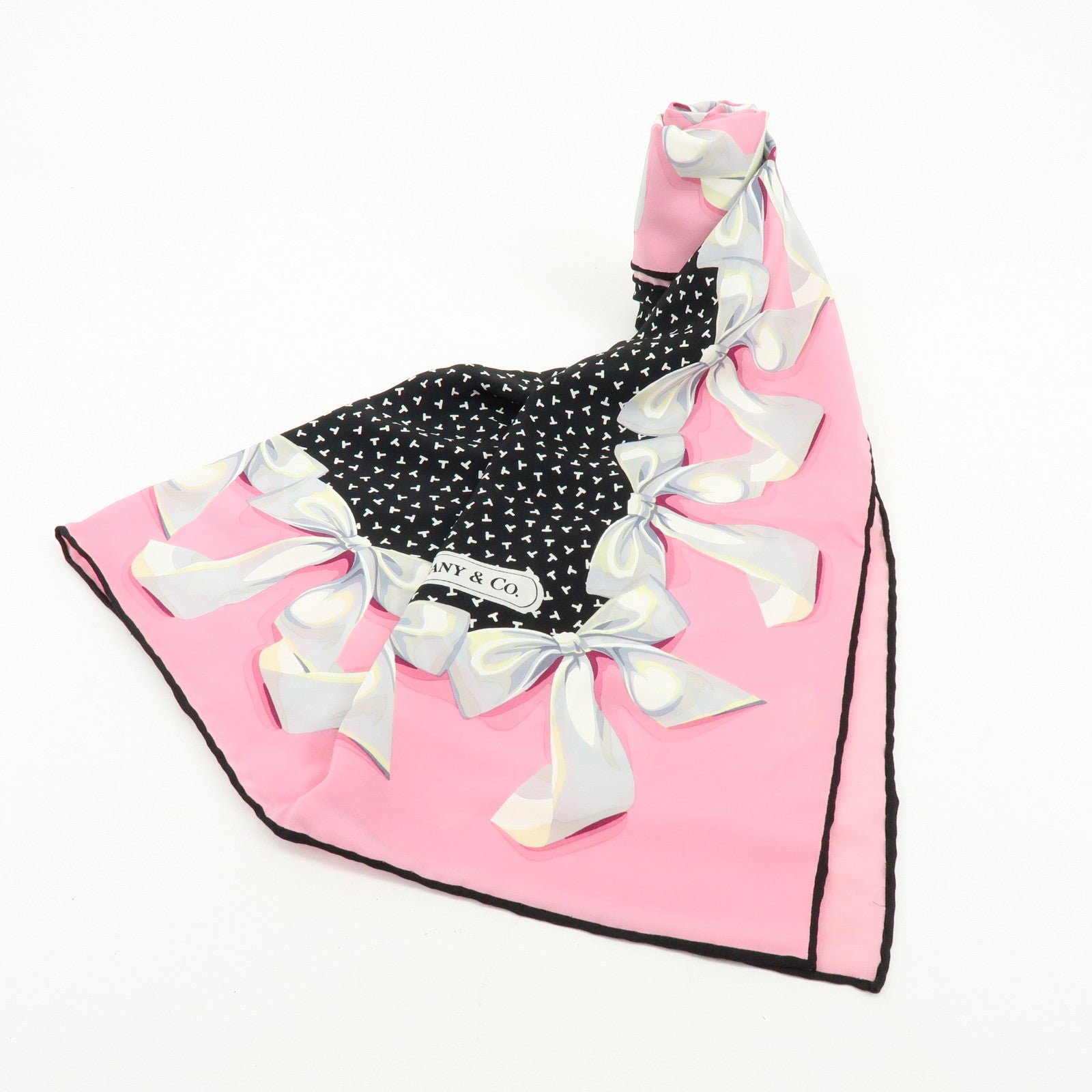 Tiffany & Co Silk 100% Scarf Ribbon Motif Black Pink White