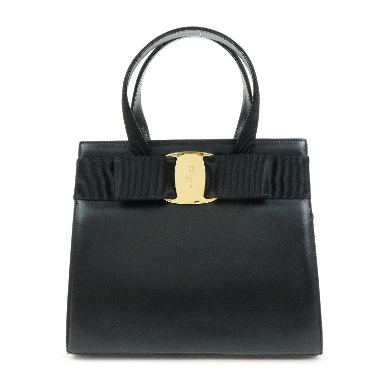 Ferragamo Vara Ribbon Leather 2Way Bag Hand Bag Black