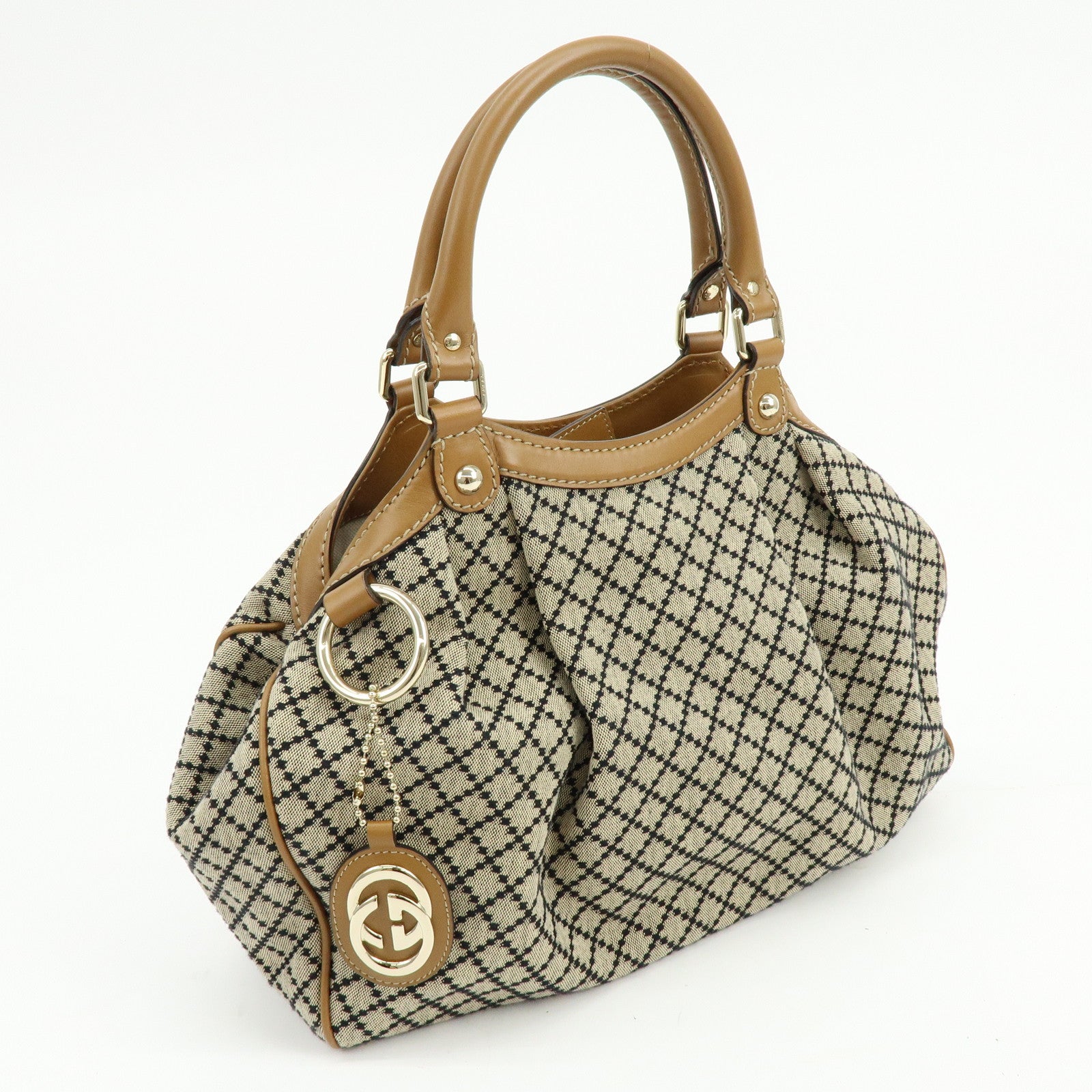 GUCCI Sukey Diamante Interlocking G Canvas Leather Tote Bag 211944