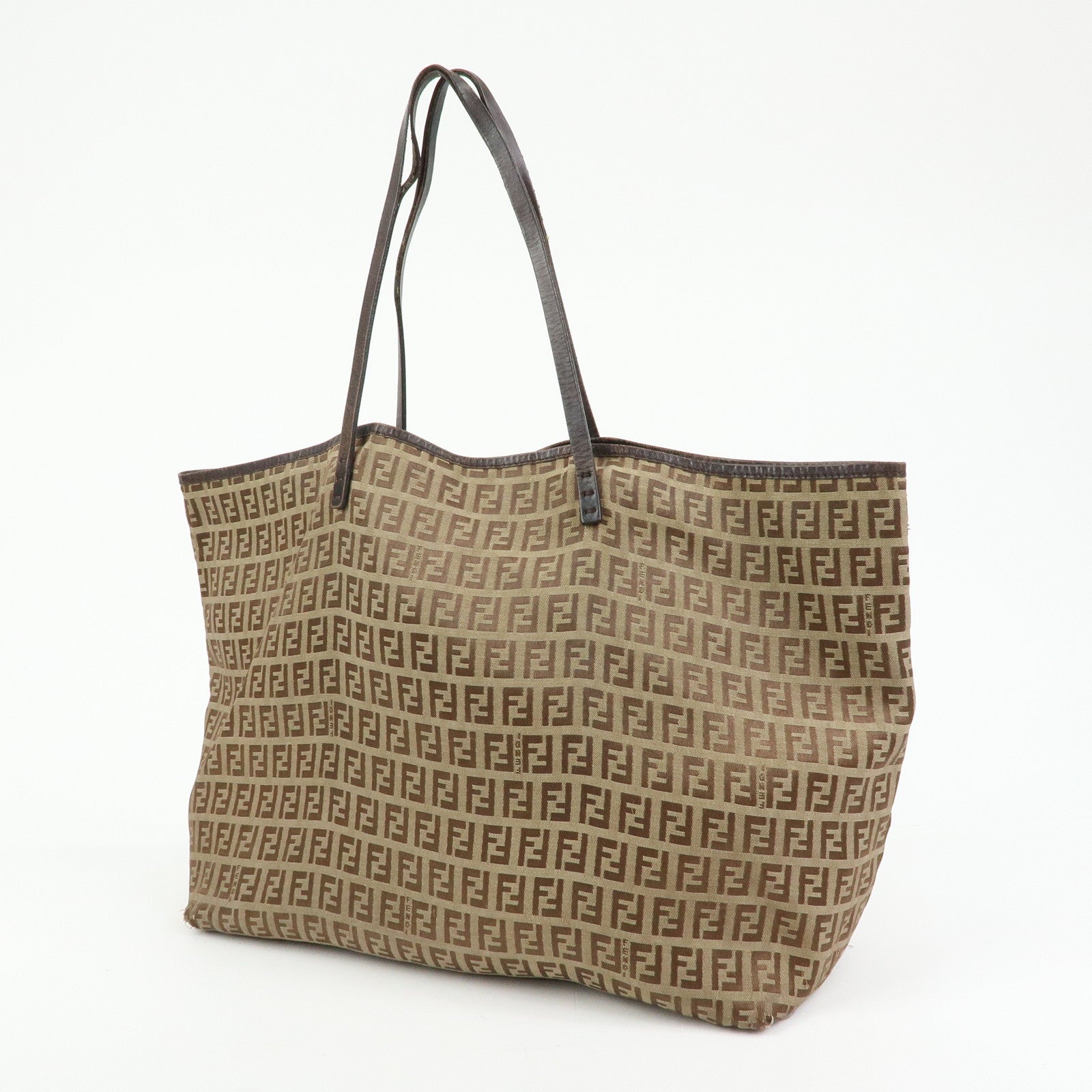 FENDI ZUcchino Canvas Leather Tote Bag Shoulder Bag Brown 8BH005