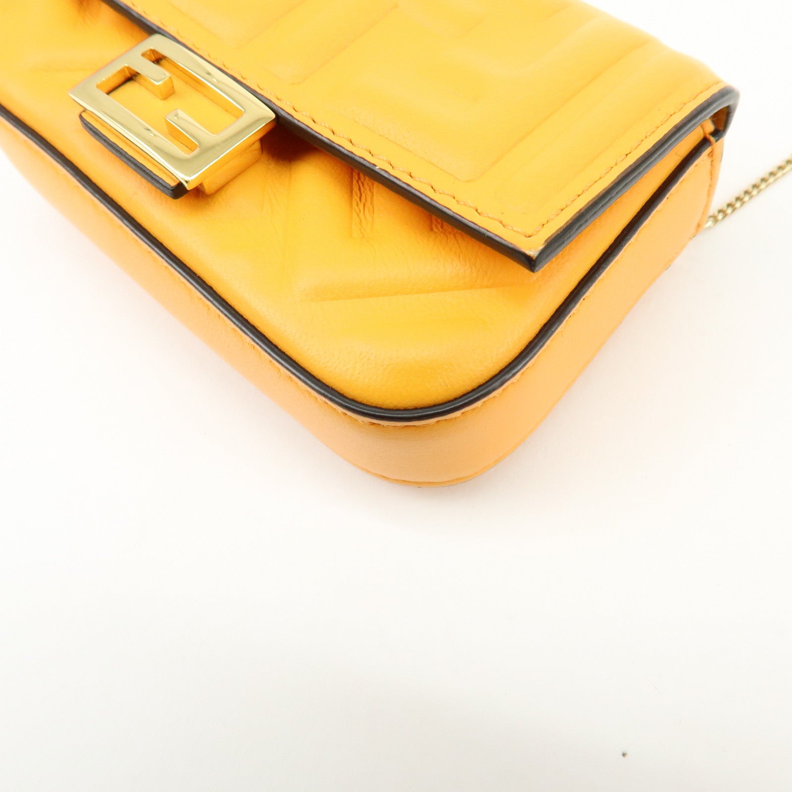 FENDI Nappa Leather Nano Baguette Charm Shoulder Bag Orange 7AR844