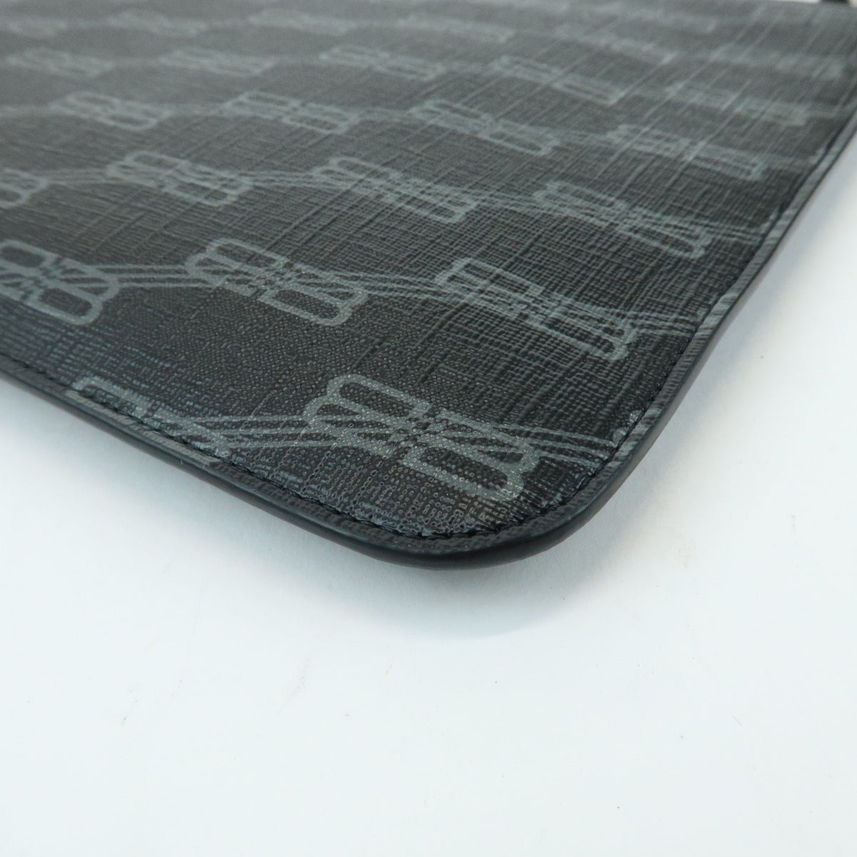 BALENCIAGA Signature PVC Leather Clutch Bag Flat Pouch Black 702627