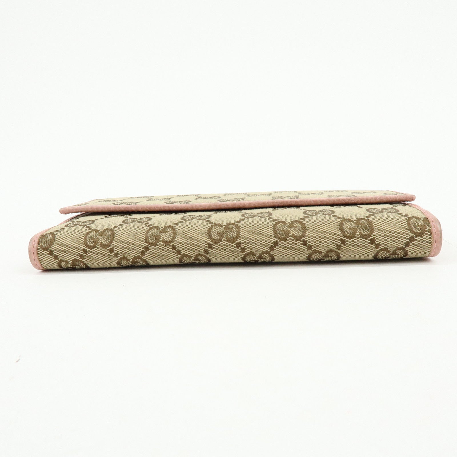 GUCCI GG Canvas Leather W Hook Bi-fold Long Wallet Beige Pink 231841