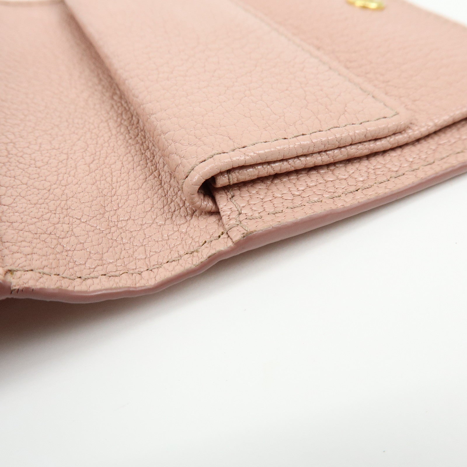 MIU MIU Logo Madras Leather Bi-fold Compact Wallet Pink