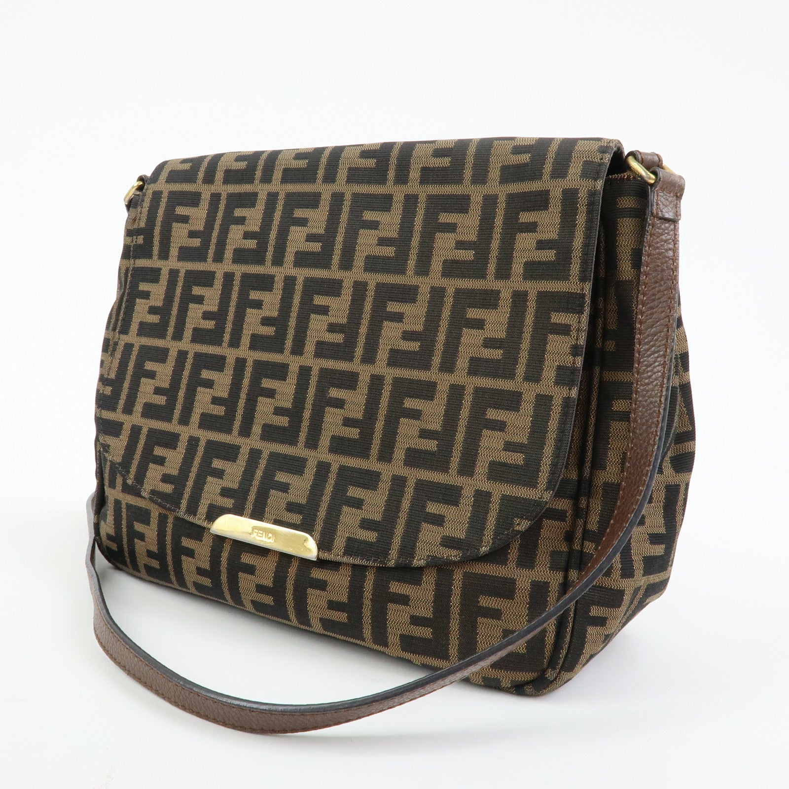 FENDI Zucca Jacquard Leather Shoulder Bag Crossbody Bag Brown 8BT215