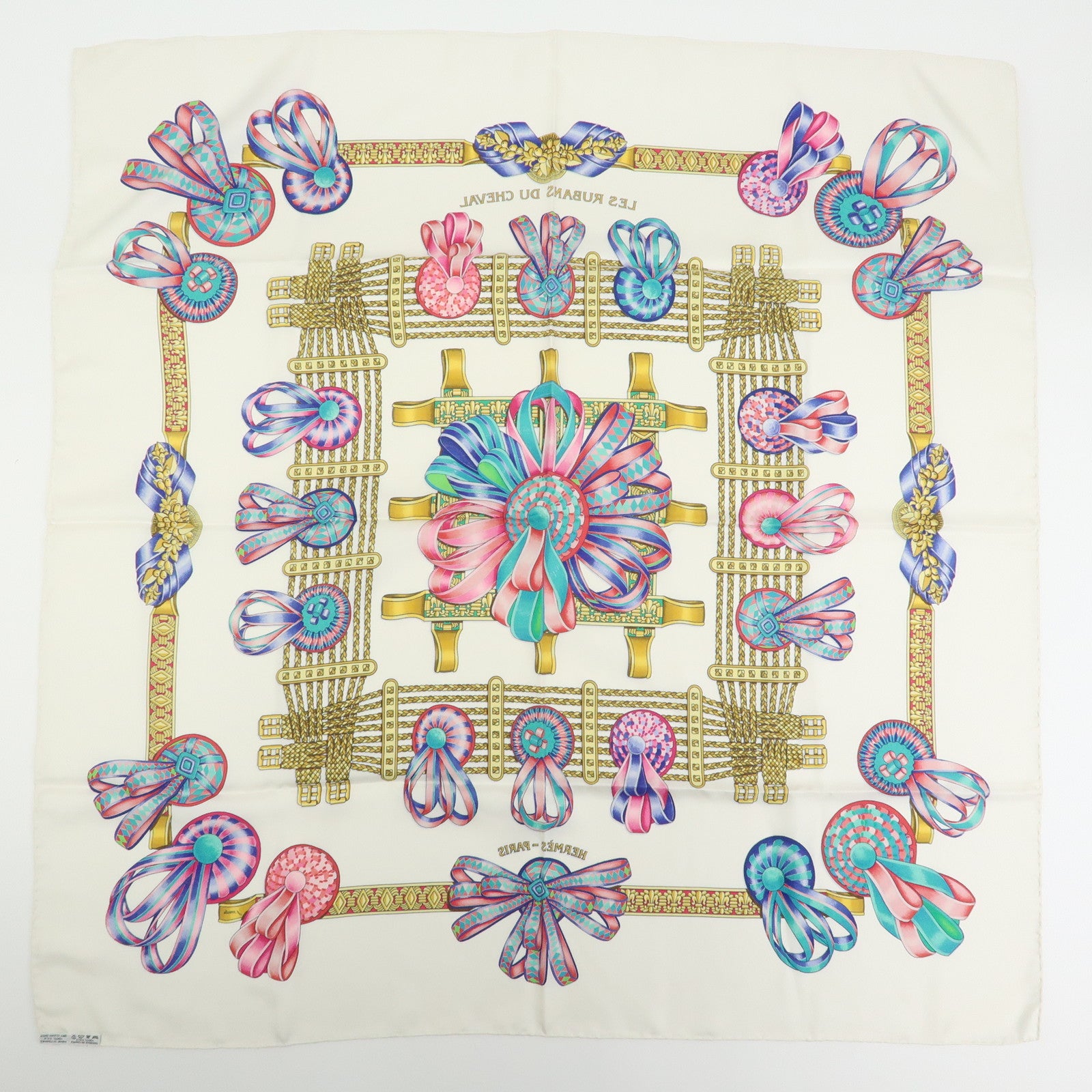 HERMES Carre 90 Lot of 3 Silk 100% Scarf Gray Ivory Light Green
