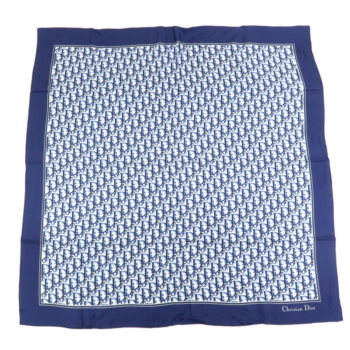 Christian Dior Trotter Silk 100% Scarf Navy White