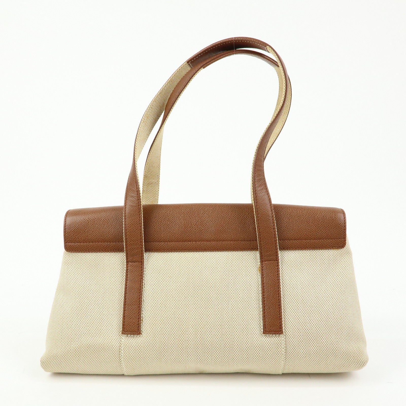 BVLGARI Canvas Leather Flap Shoulder Hand Bag Beige Brown