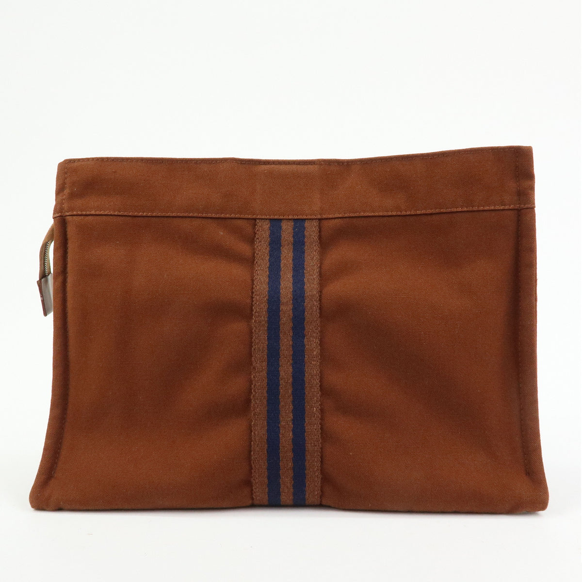 HERMES Fourre Tout Canvas Pouch Clutch Bag Maron Brown