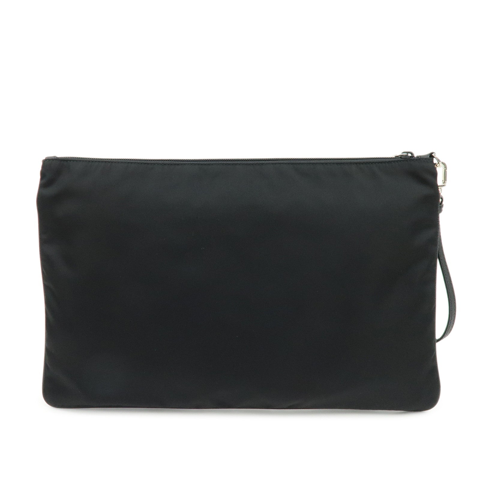 PRADA Triangle Logo Nylon Saffiano Leather Clutch Bag Black 2VN012