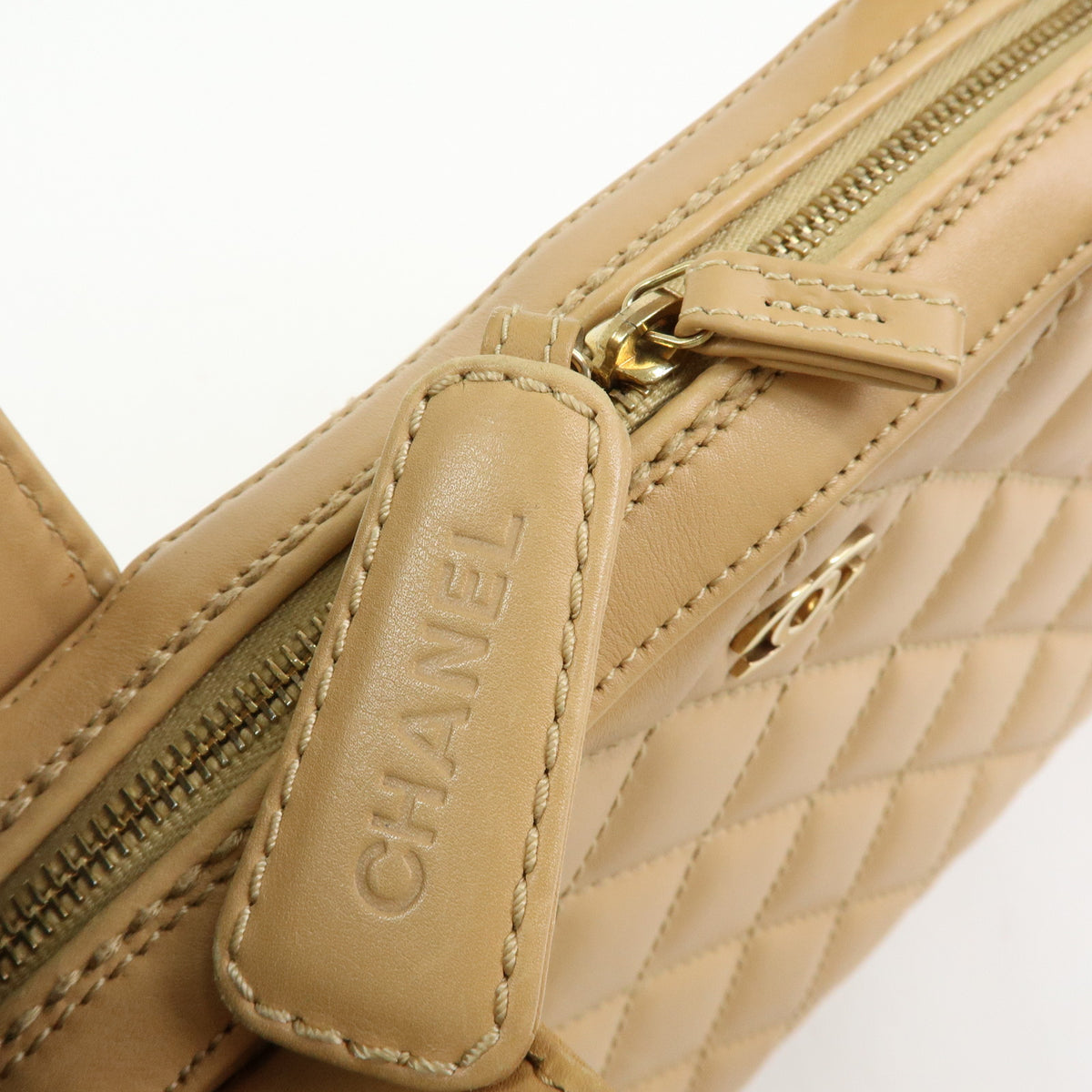 CHANEL Wild Stitch COCO Mark Leather Hand Bag Tote Bag Beige A14693