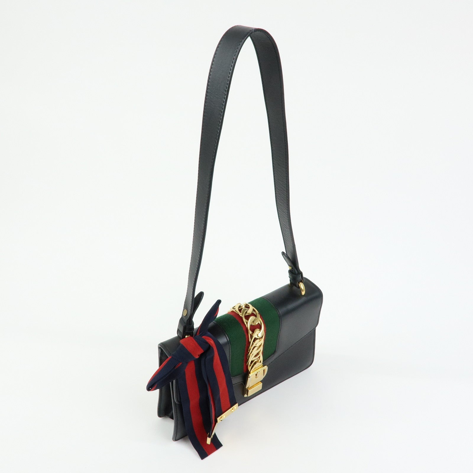 Gucci Sylvie Sherry Leather Shoulder Bag Crossbody Bag Black 421882