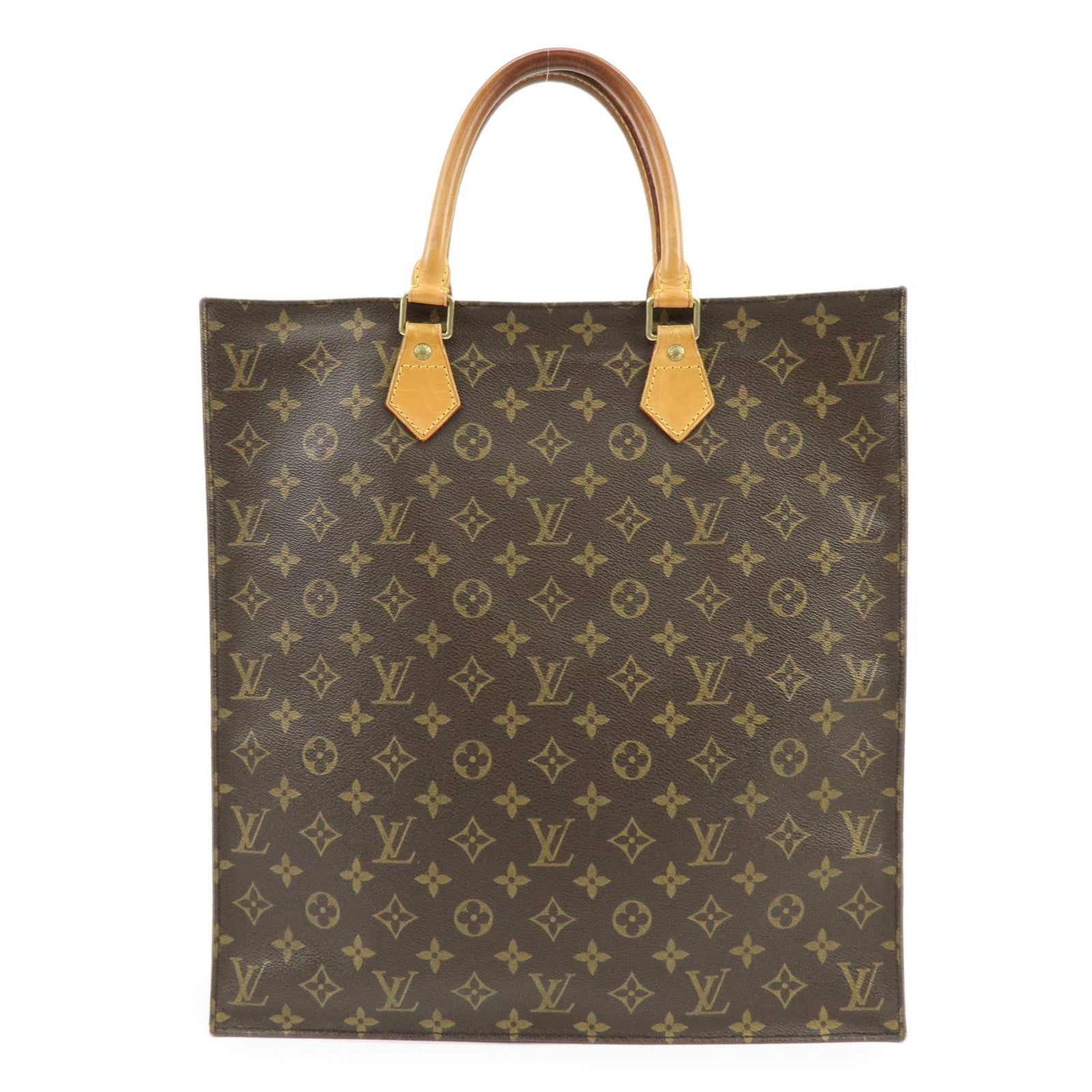 Louis Vuitton Monogram Sac Plat Tote Bag Hand Bag Brown M51140
