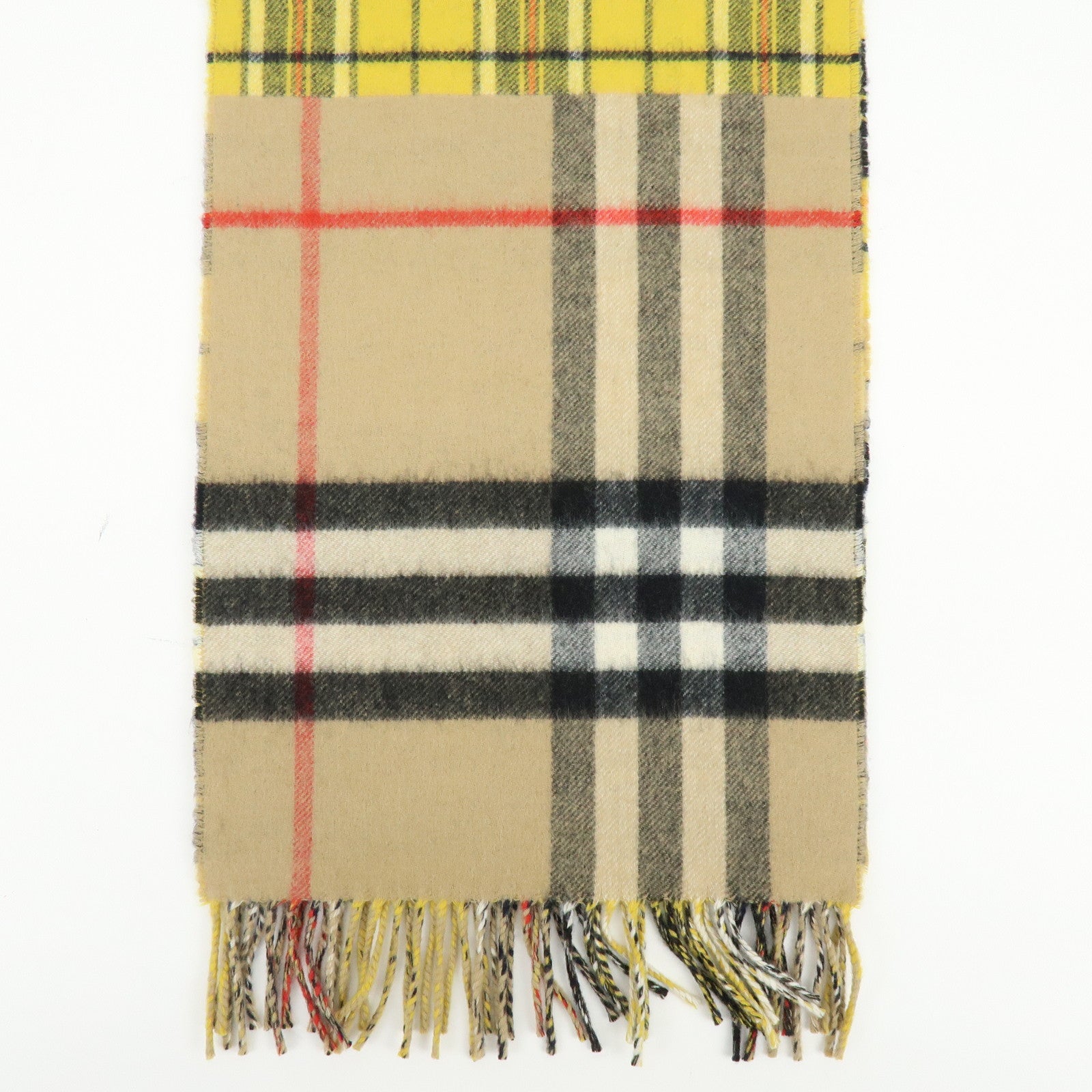 BURBERRY Nova Plaid Wool 100% Scarf Beige Yellow Navy Black Red