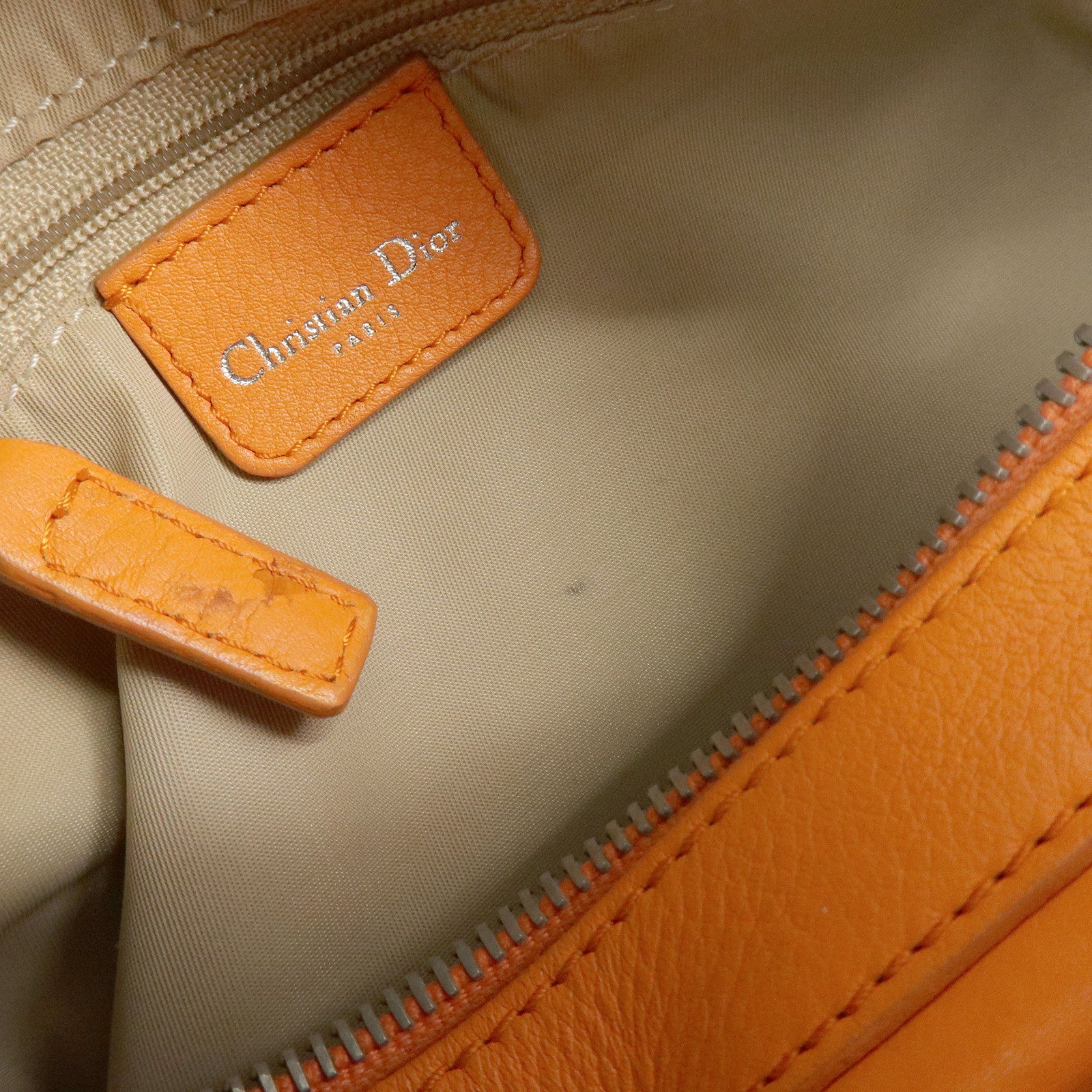 Christian Dior Trotter Jacquard Canvas Leather Hand Bag Beige Orange