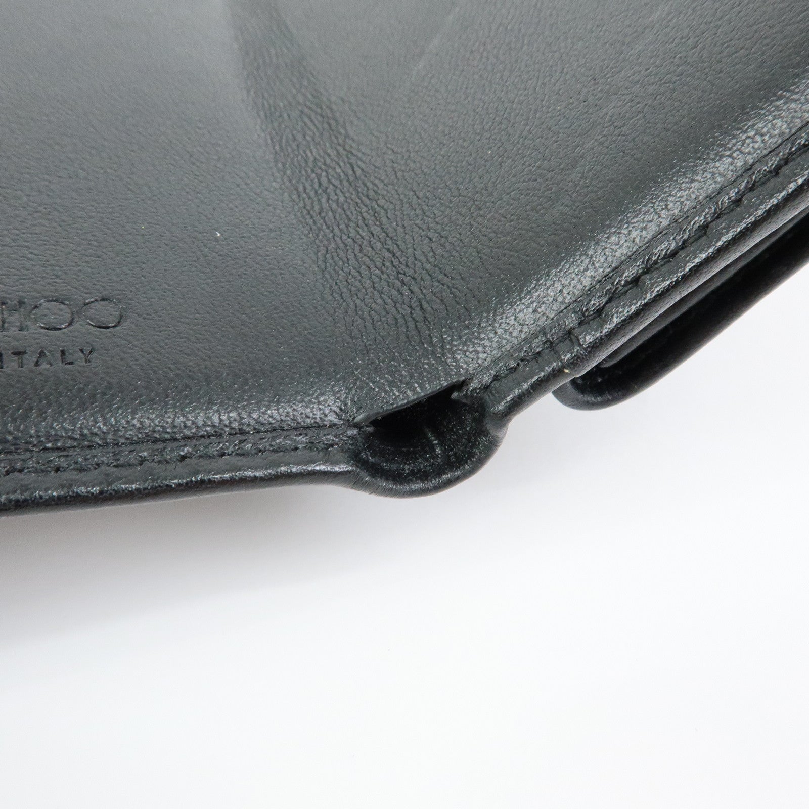 JIMMY CHOO Star Studs Leather Compact Tri-fold Wallet Black