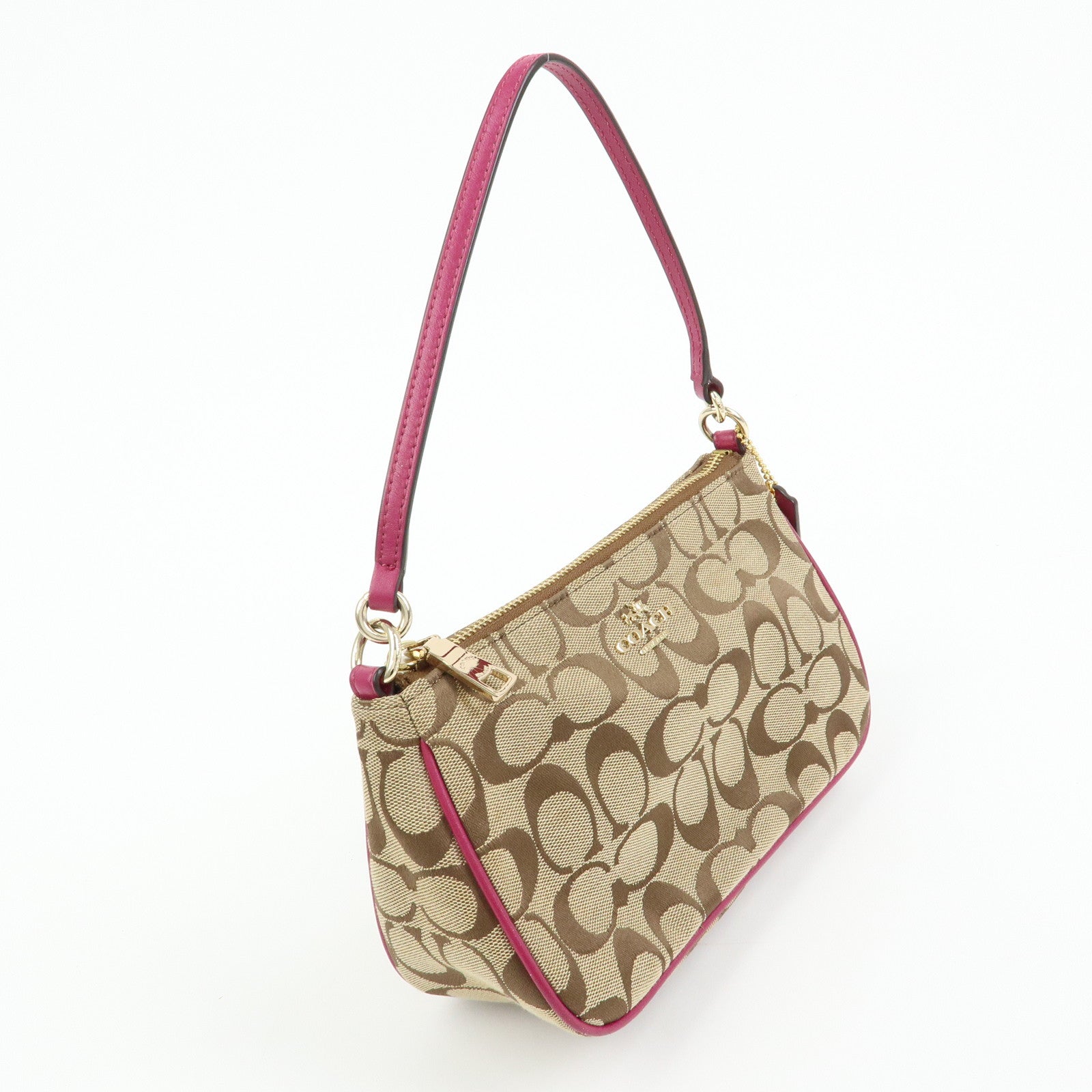 COACH Signature Canvas Leather 2Way Shoulder Bag Hand Bag Beige Pink