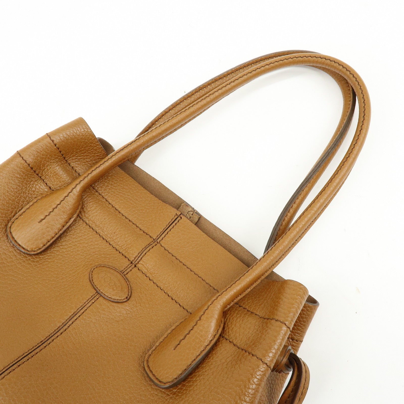 TOD'S Logo Leather Shoulder Bag Hand Bag Tote Bag Camel Brown