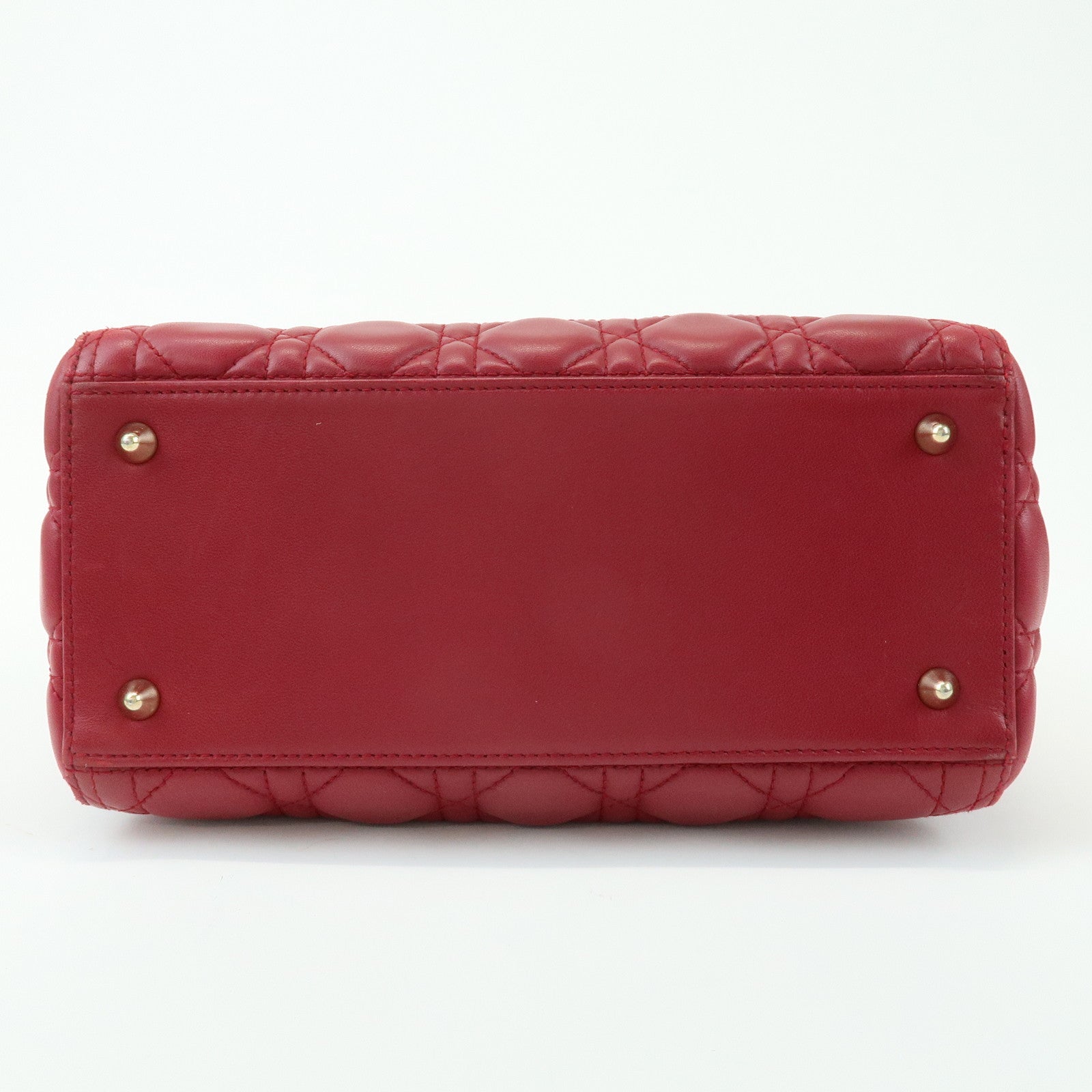 Christian Dior Lady Dior Cannage Lamb Skin Hand Bag Red
