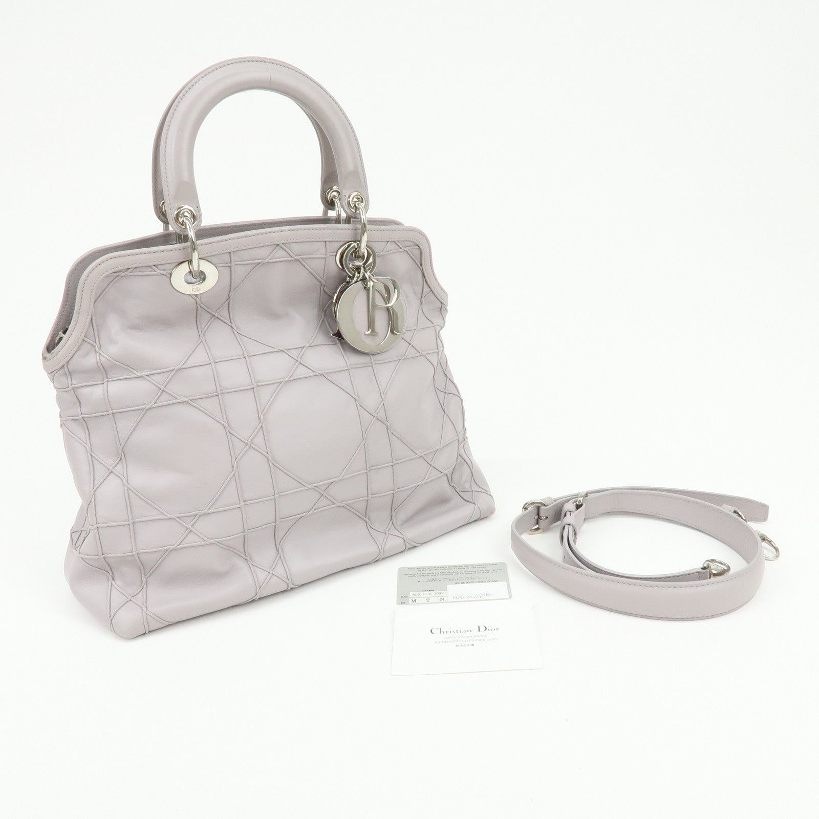 Christian Dior Granville Cannage Leather 2Way Hand Shoulder Bag Purple