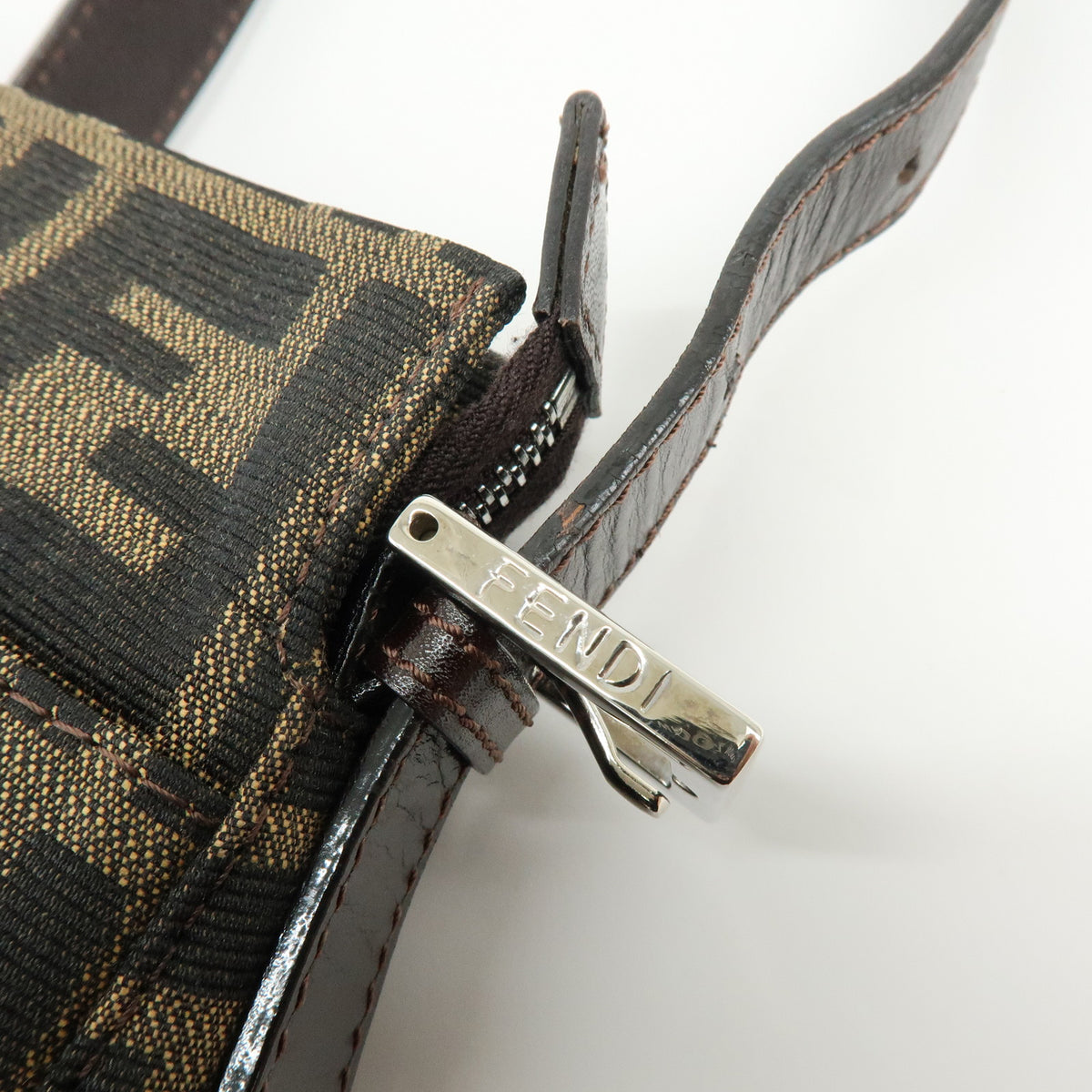FENDI Zucca Canvas Leather Shoulder Bag Hand Bag Brown Black 26566