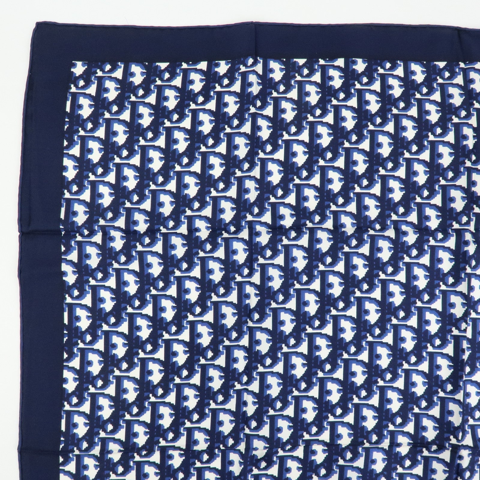 Christian Dior Trotter Silk 100% Scarf Navy Blue White