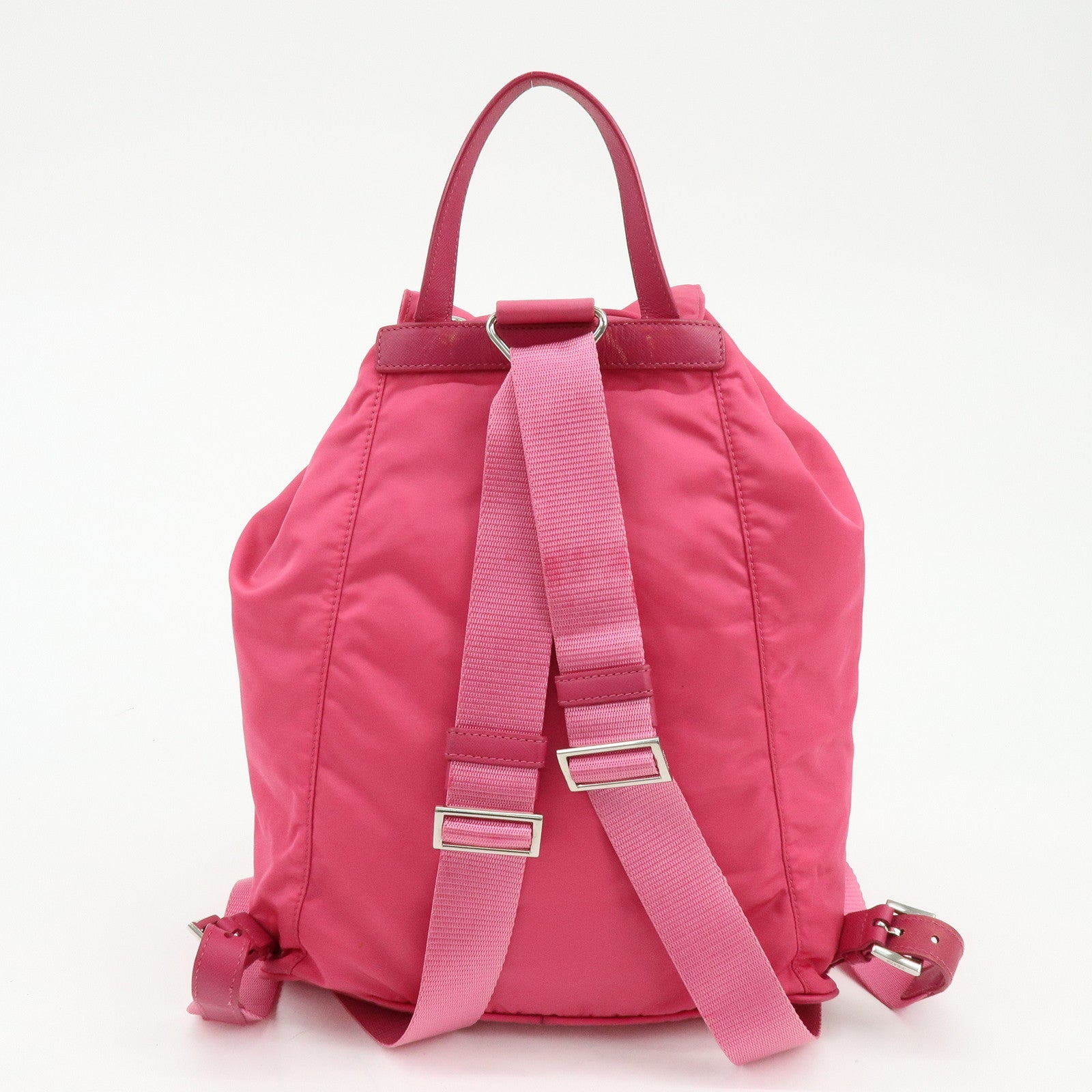 PRADA Triangle Log Nylon Leather Backpack Rucksack Pink BZ0032