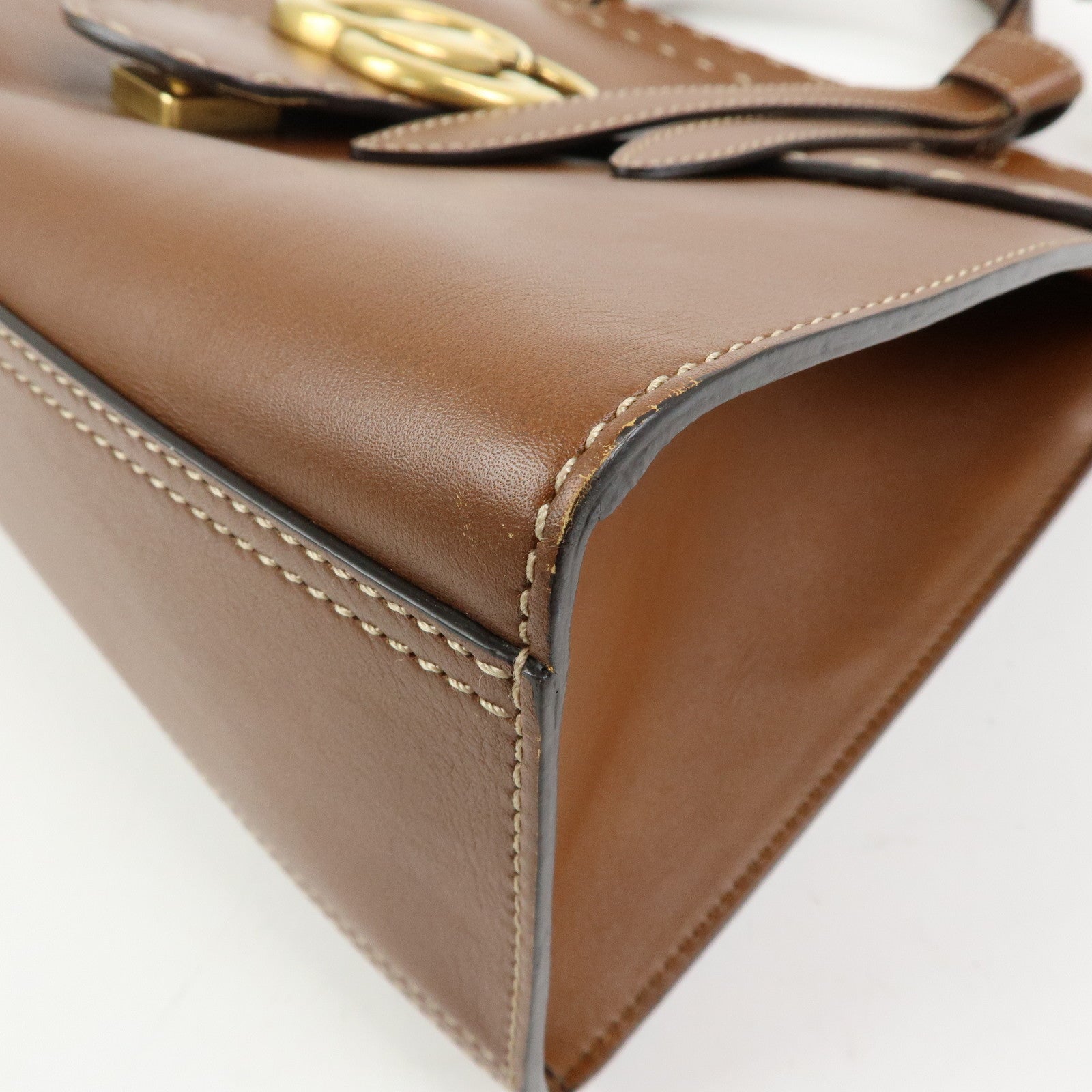 GUCCI Double G Leather 2Way Bag Hand Bag Shoulder Bag Brown 421890