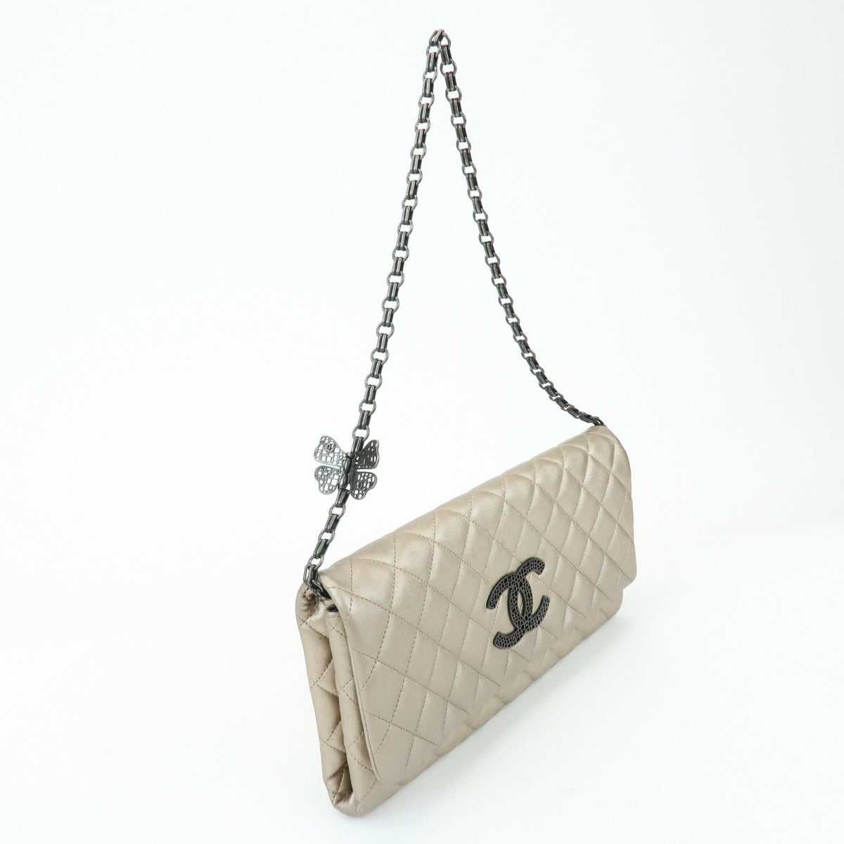 CHANEL Matelasse COCO Mark Leather Chain Shoulder Bag Bronze