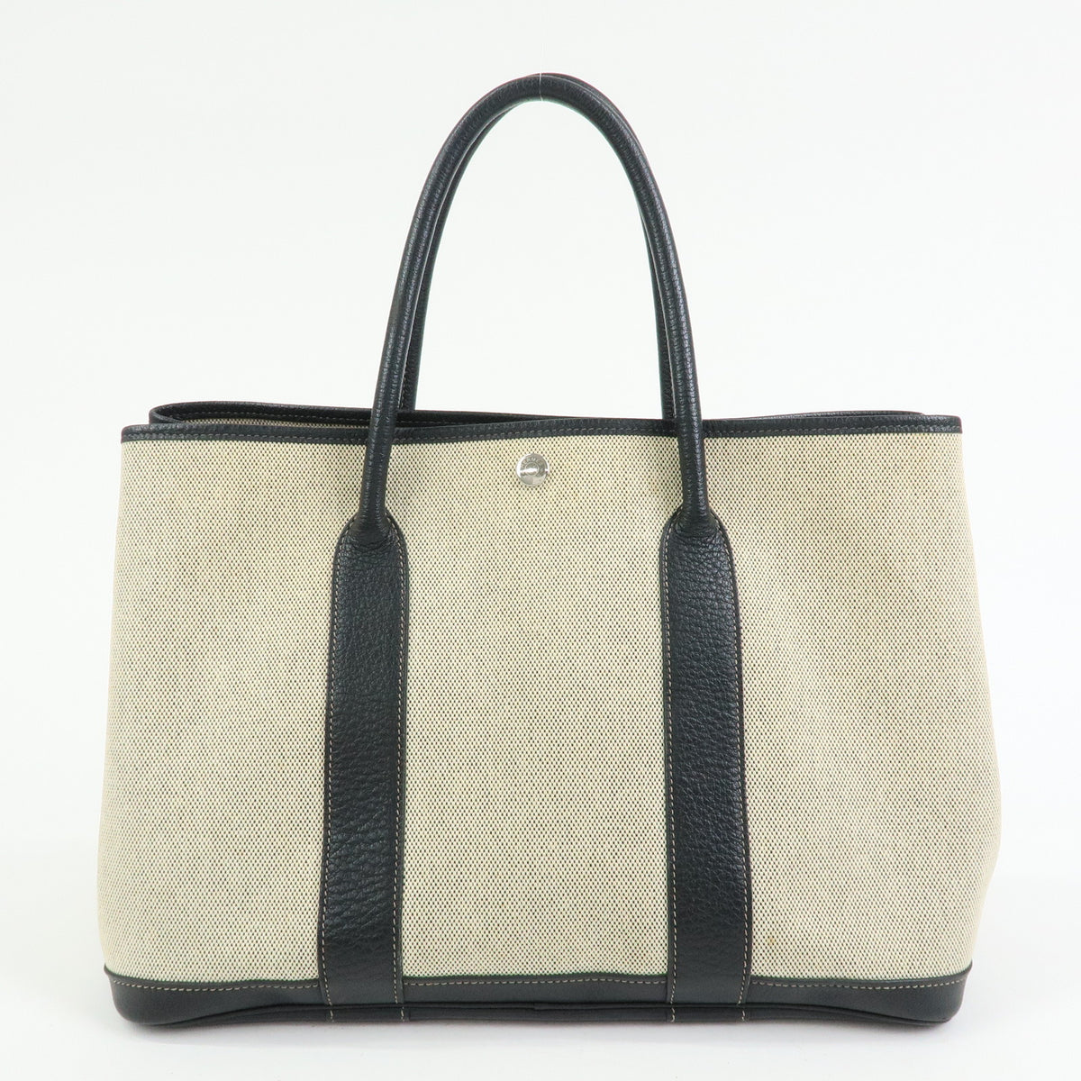HERMES Toile Ash Leather Garden Party PM Tote Bag Hand Bag ▢J Stamped