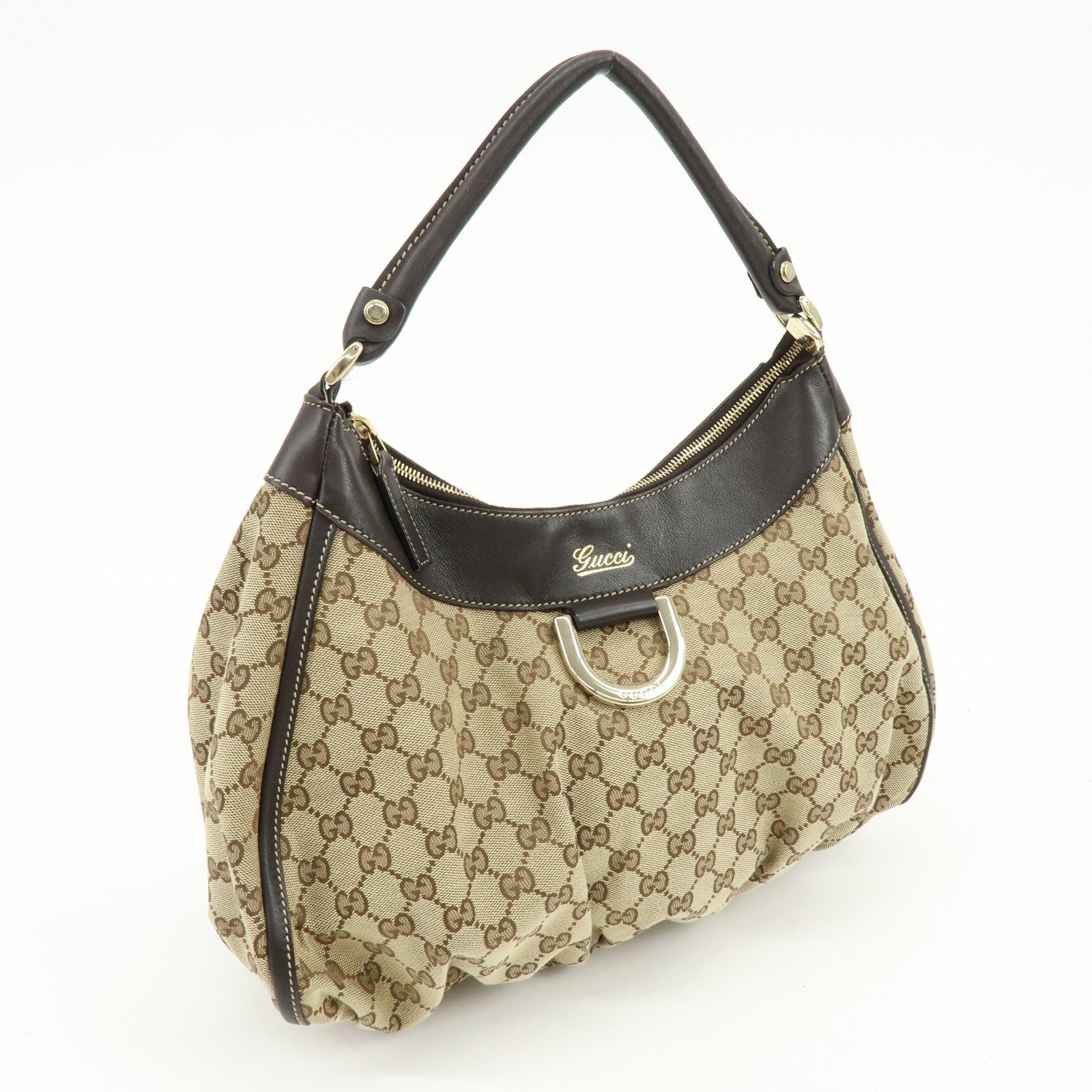 GUCCI Abbey GG Canvas Leather Shoulder Bag Brown Beige 189833