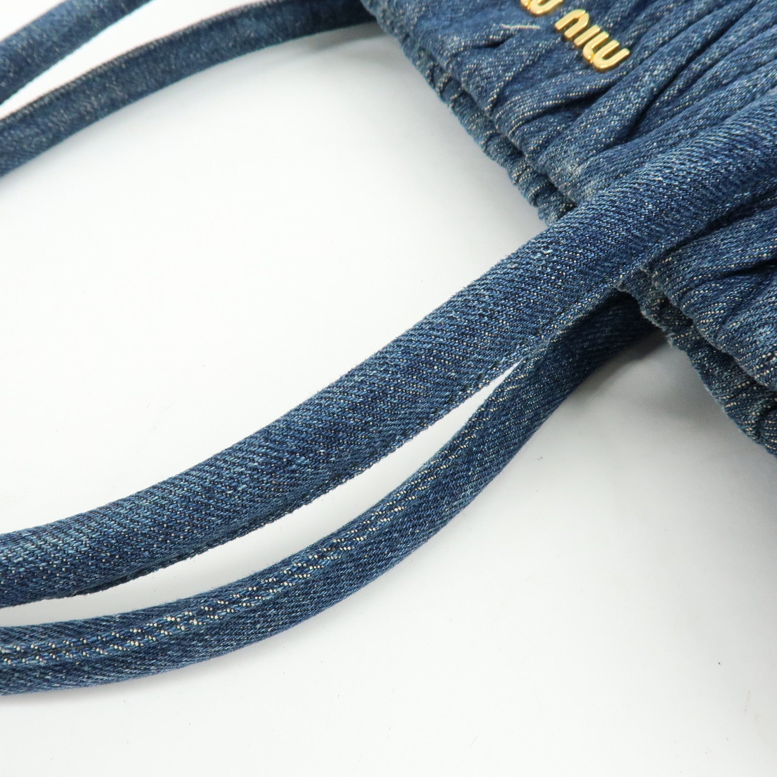 MIU MIU Logo Matelasse Denim Shoulder Bag Tote Bag Blue
