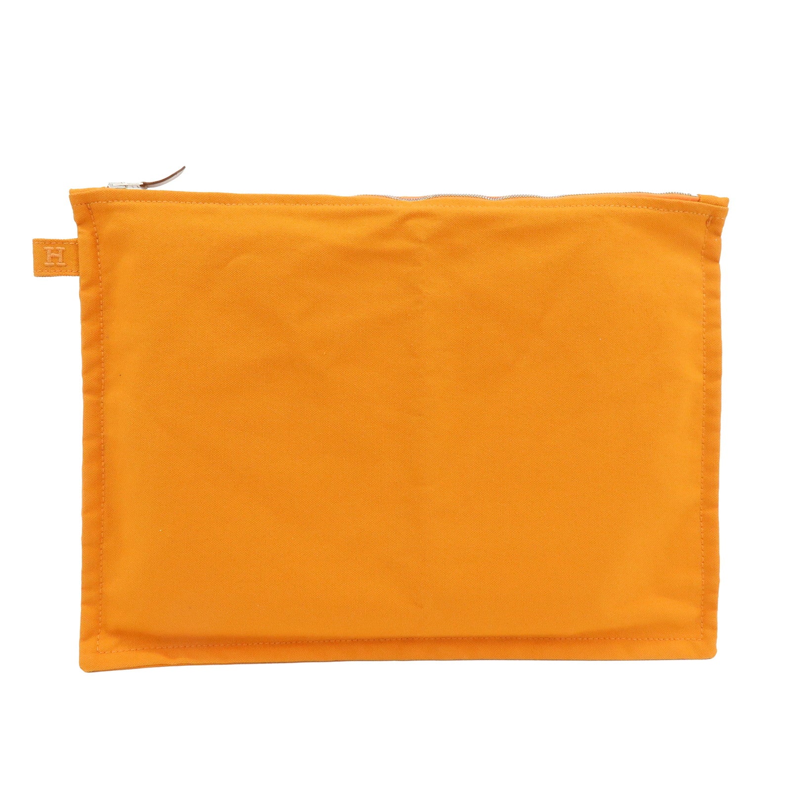 HERMES Cotton Leather Bora Bora GM Flat Pouch Orange