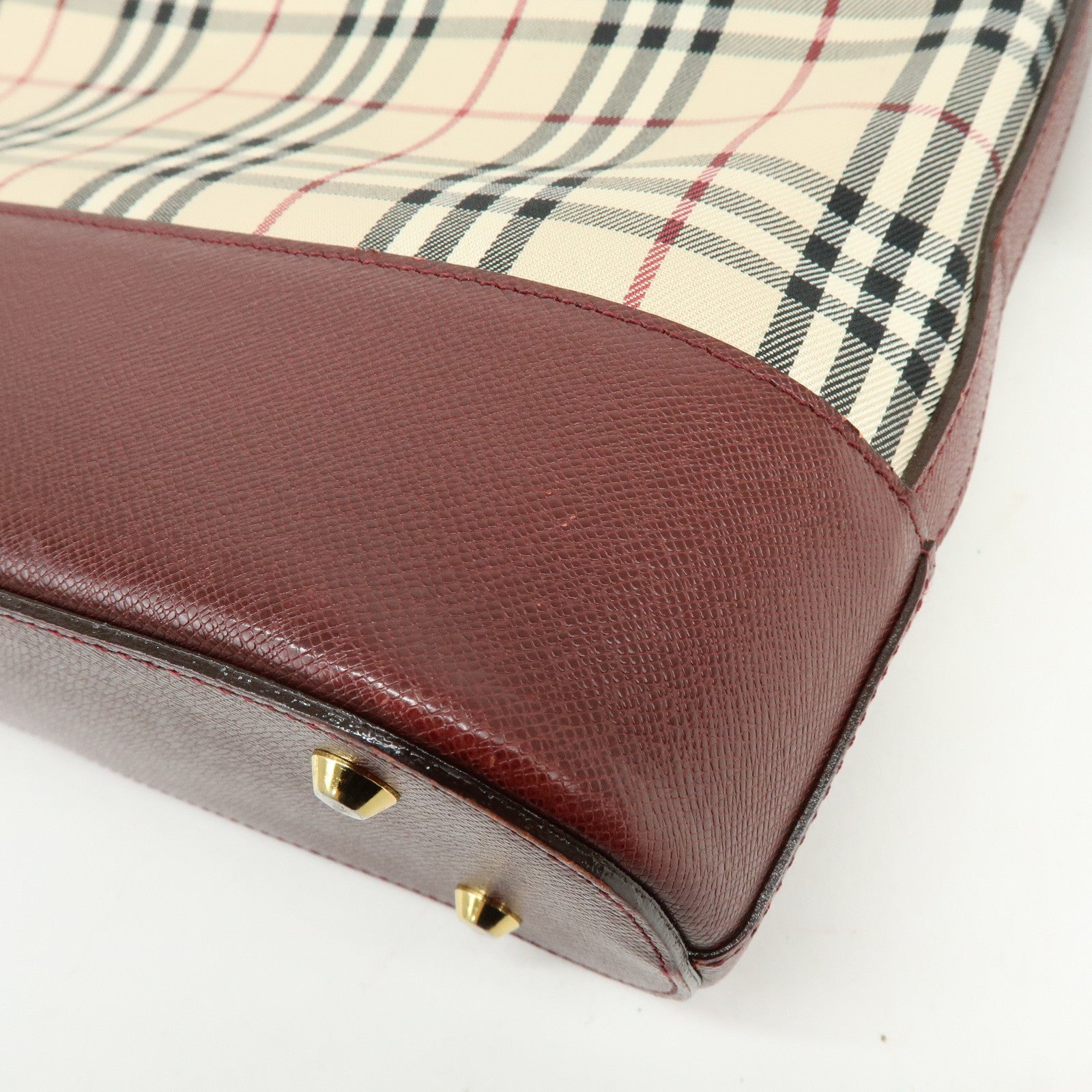 BURBERRY Nova Plaid Canvas Leather Shoulder Bag Hand Bag Beige Bordeaux