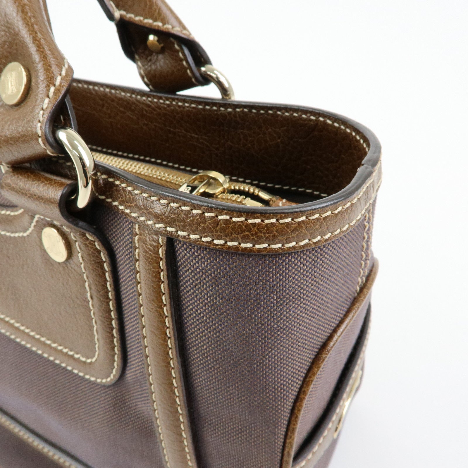 CELINE Boogie Bag Canvas Leather Hand Bag Tote Bag Brown