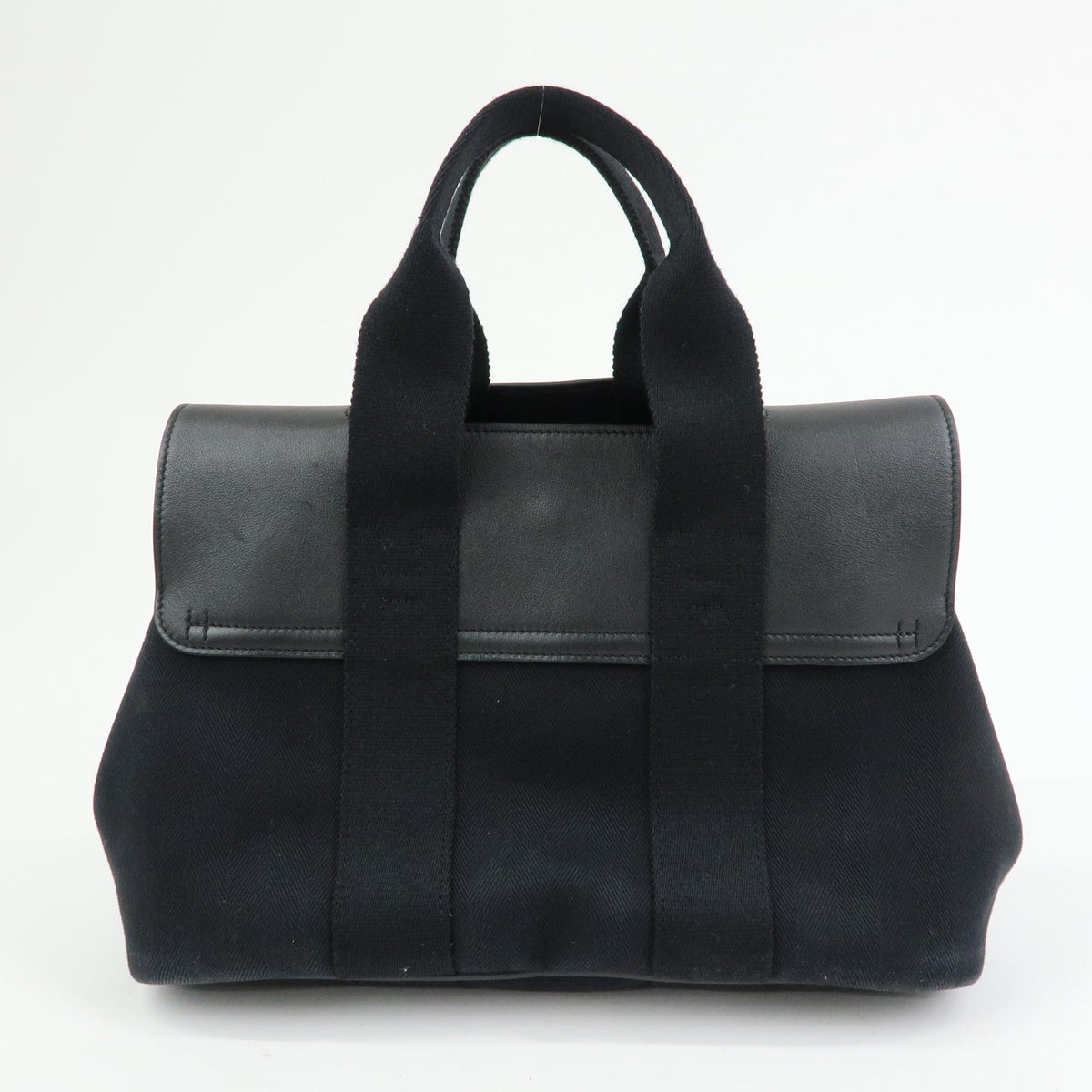 HERMES Toile Chevron Valparaiso PM Tote Bag Hand Bag □Q Stamped Black