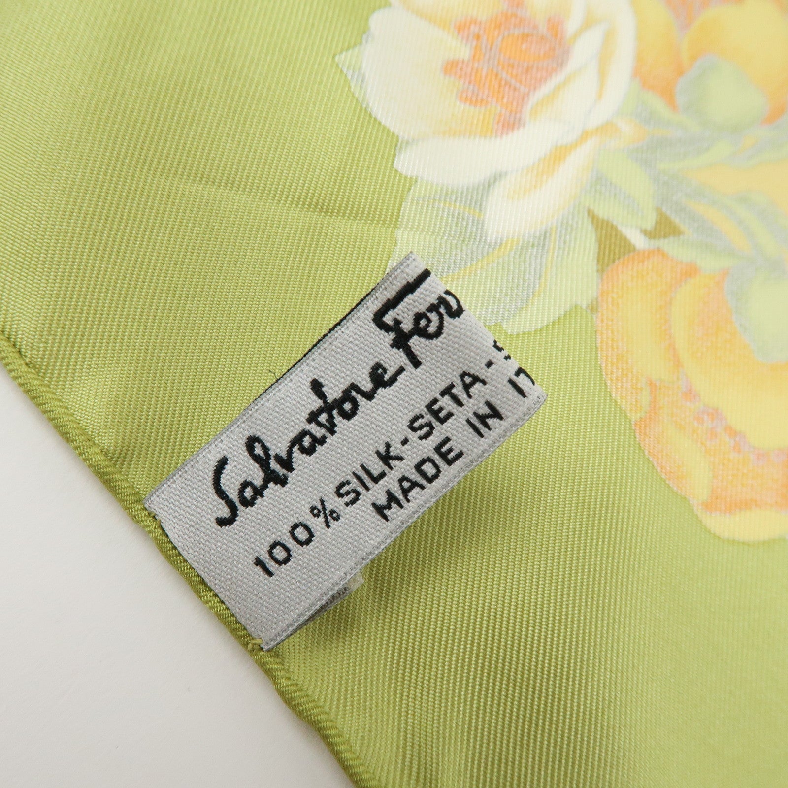 Ferragamo Set of 2 Silk 100% Scarf Tiger Elephant Print Light Green