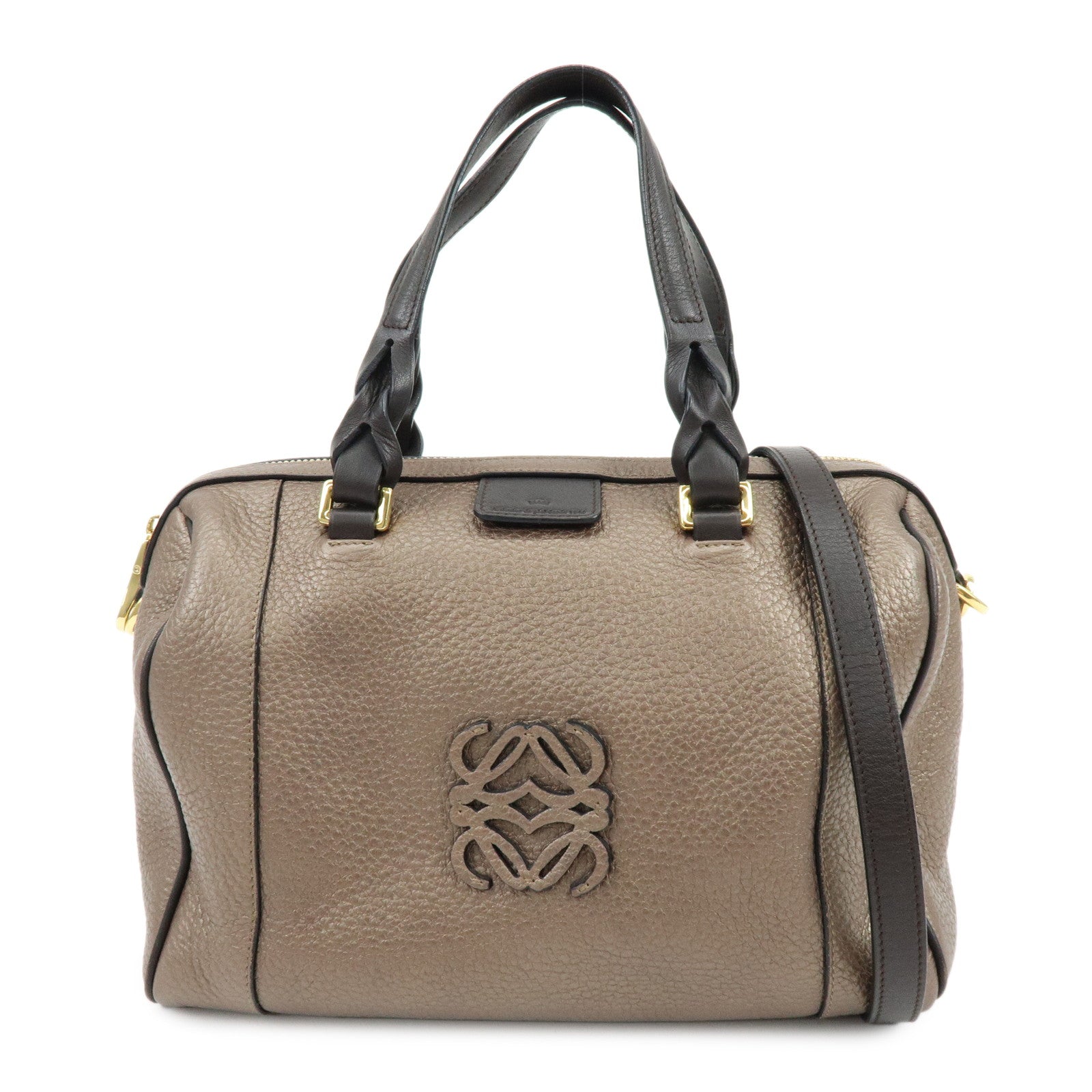 LOEWE Anagram Leather 2Way Bag Hand Bag Boston Bag Bronze