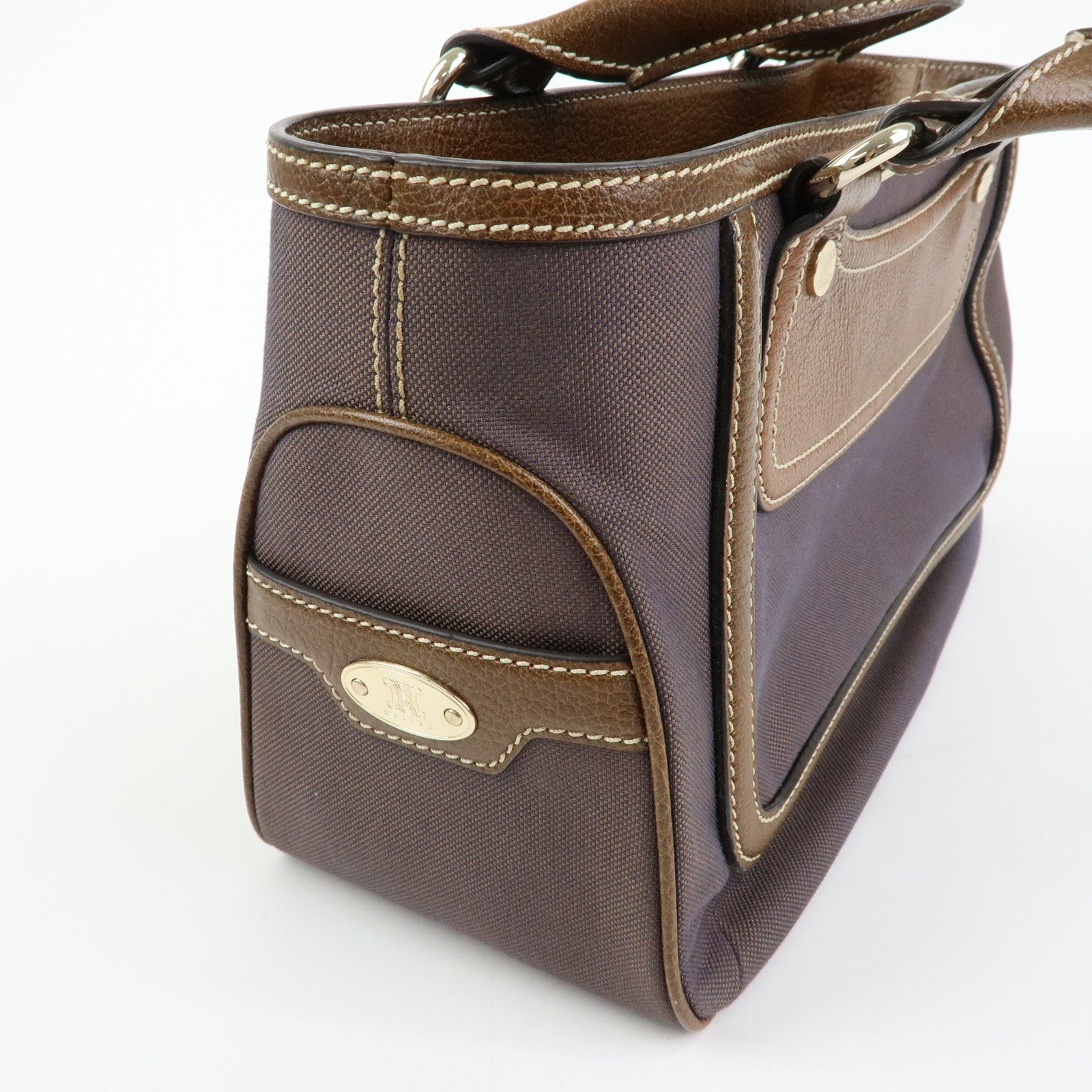 CELINE Boogie Bag Canvas Leather Hand Bag Tote Bag Brown