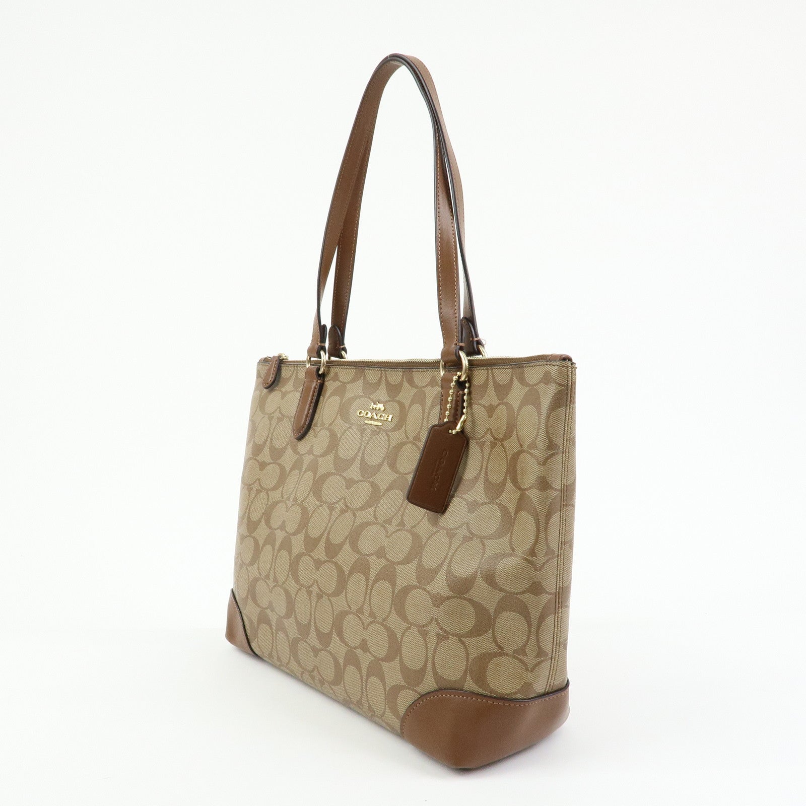 COACH Signature PVC Leather Tote Bag Hand Bag Brown F29208
