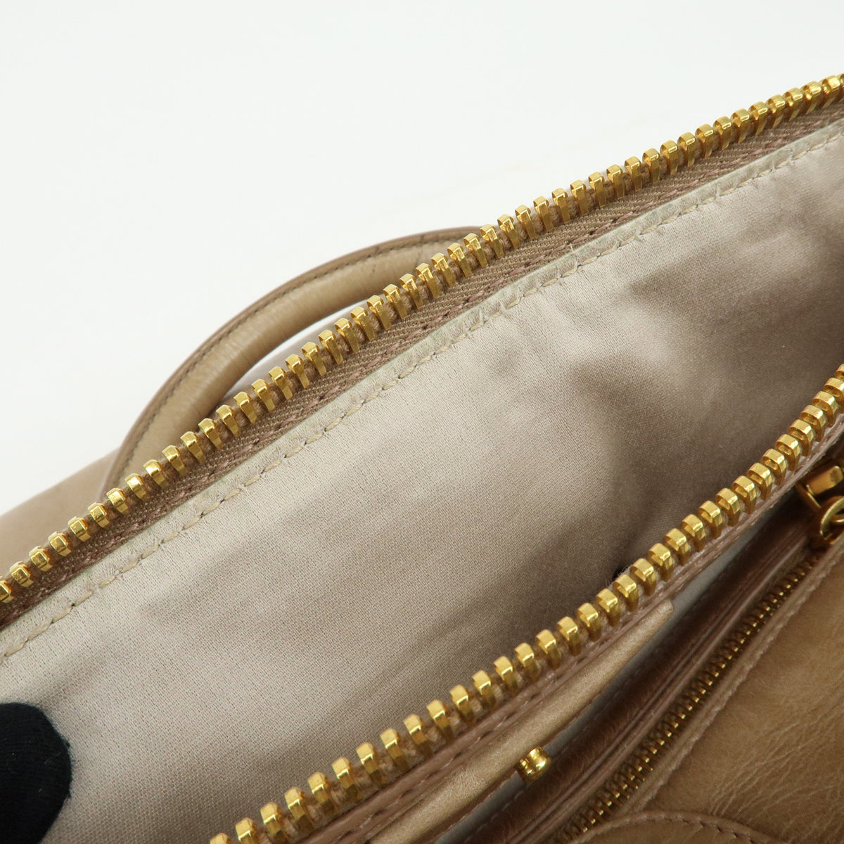MIU MIU Leather 2Way Bag Hand Bag Shoulder Bag Key Ring Beige RN1127