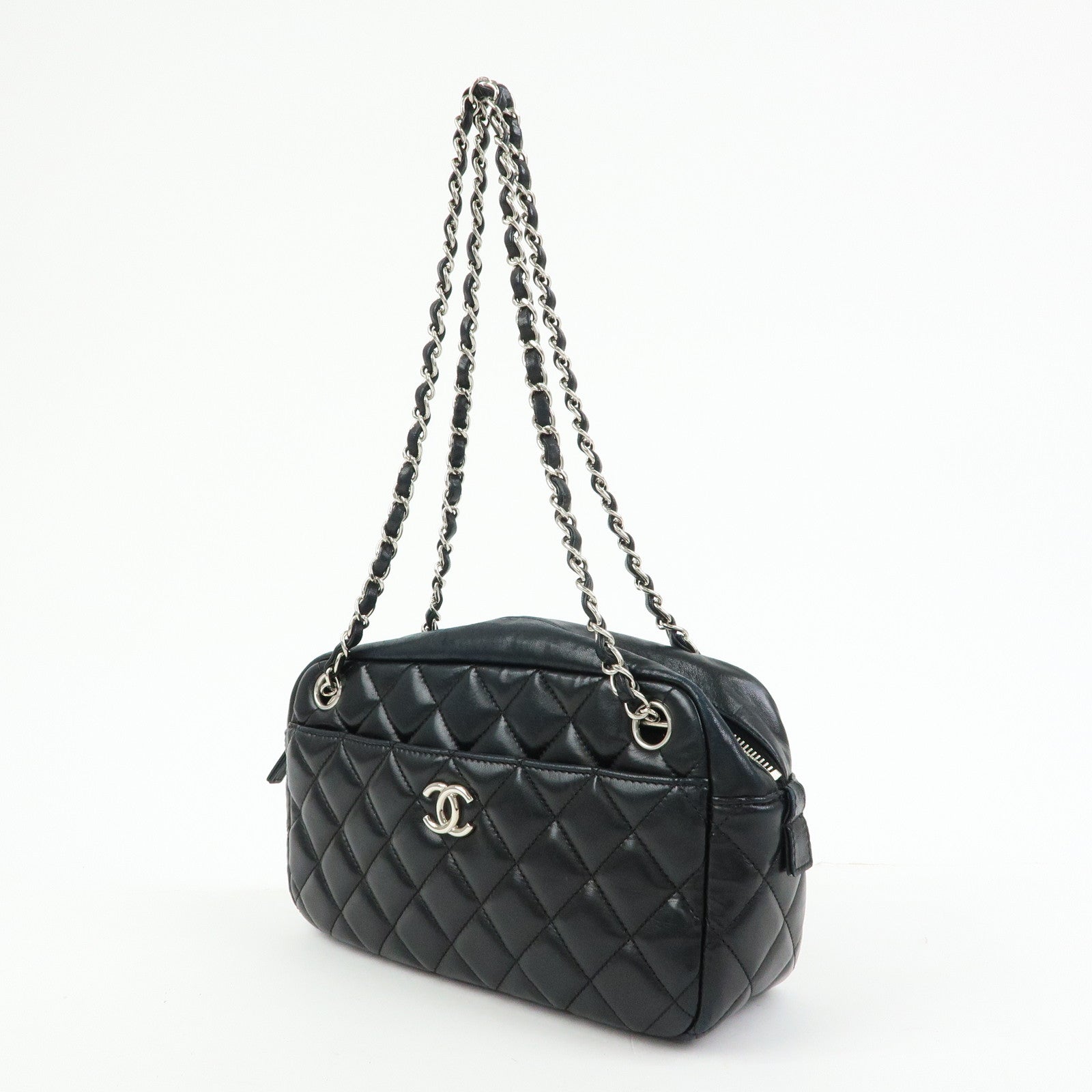 CHANEL COCO Mark Matelasse Lamb Skin Chain Shoulder Bag Hand Bag Black