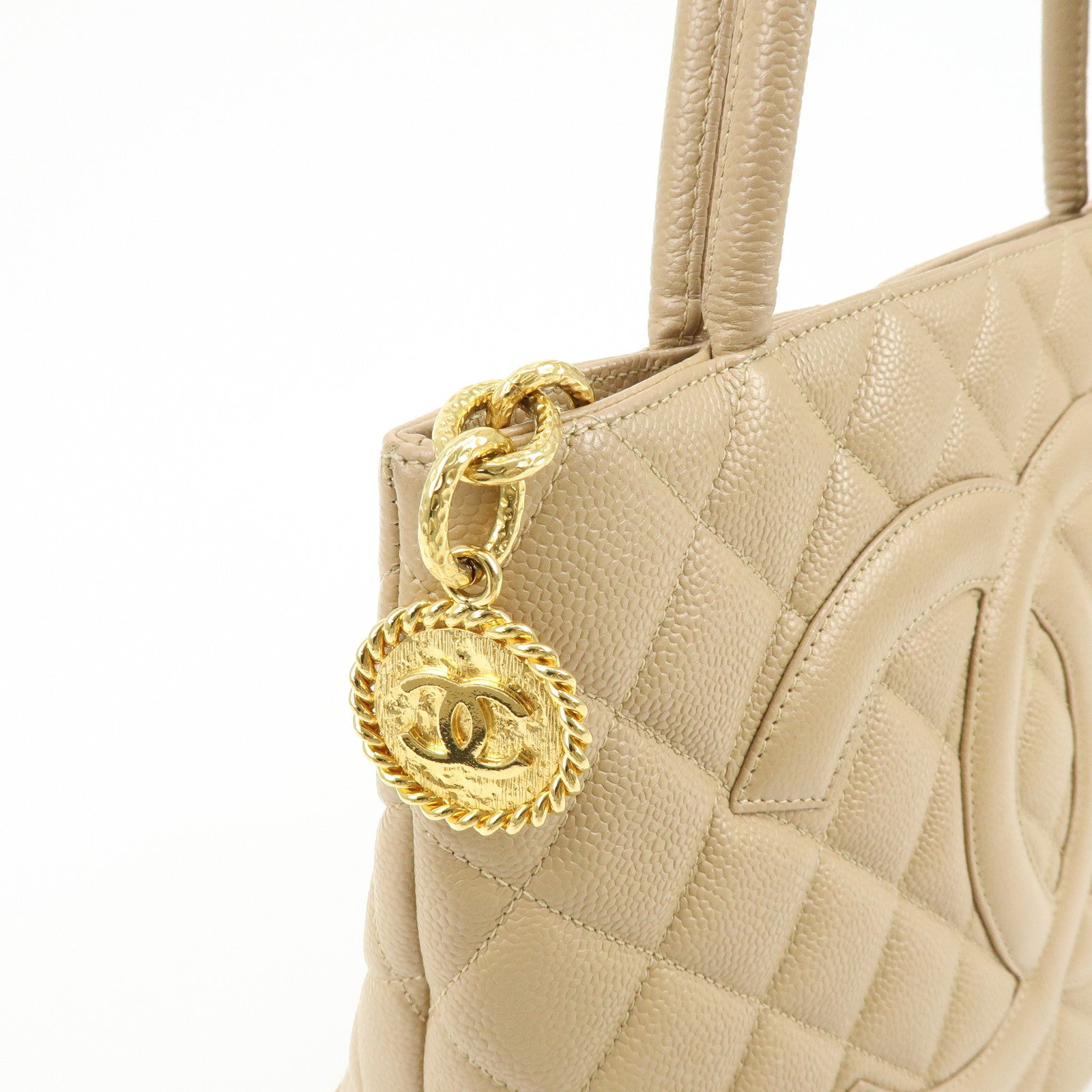 CHANEL Matelasse COCO Mark Medallion Caviar Skin Tote Bag A01804