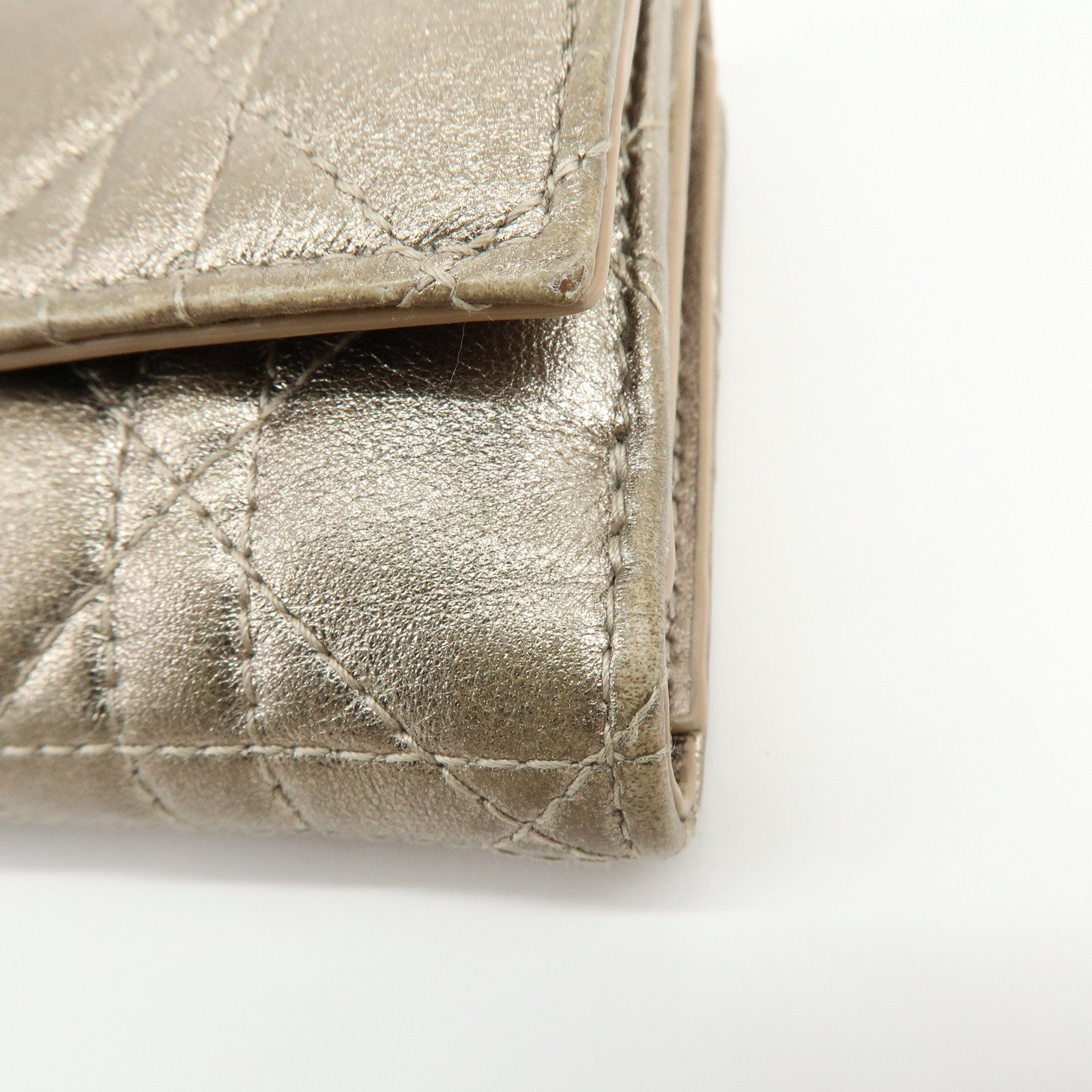 Christian Dior Lady Dior Cannage Leather Lotus Compact Wallet Beige