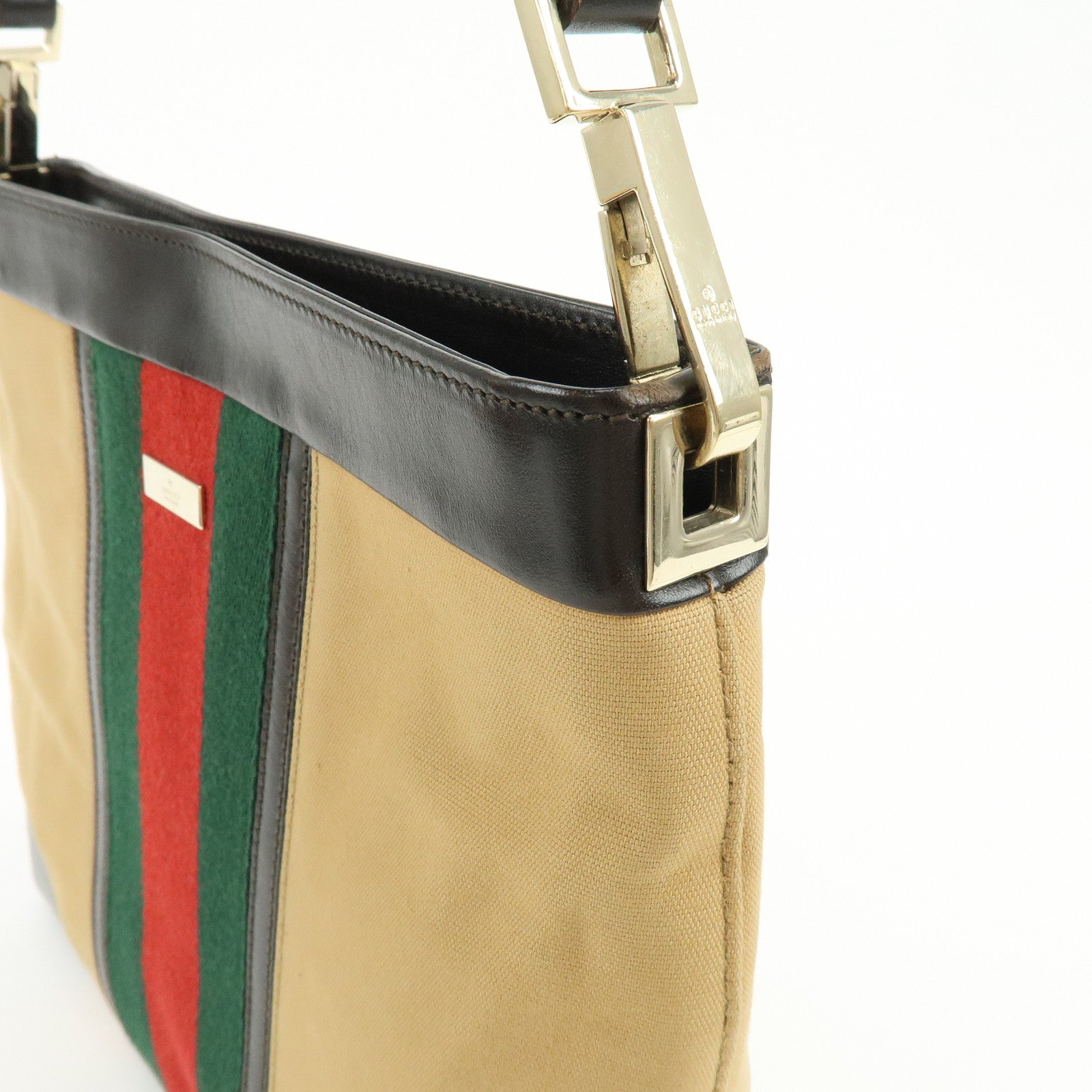 GUCCI Sherry Canvas Leather Shoulder Bag Beige Brown 001・4231