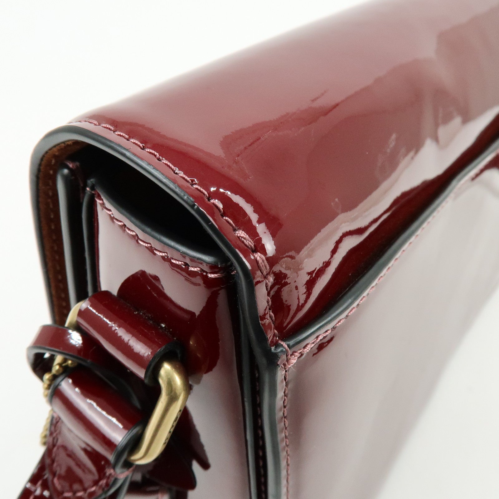 COACH Studio Signature C Patent Leather Shoulder Bag Bordeaux